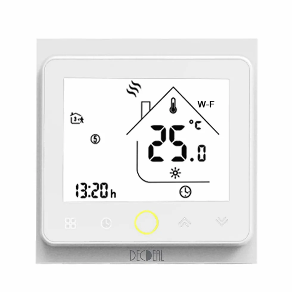 Decdeal Termostato WiFi para Caldera de Gas,Termostato programable Intellight, Compatible con App/Control por Voz, Compatible con Alexa/Google Home, 5A, GC-Blanco