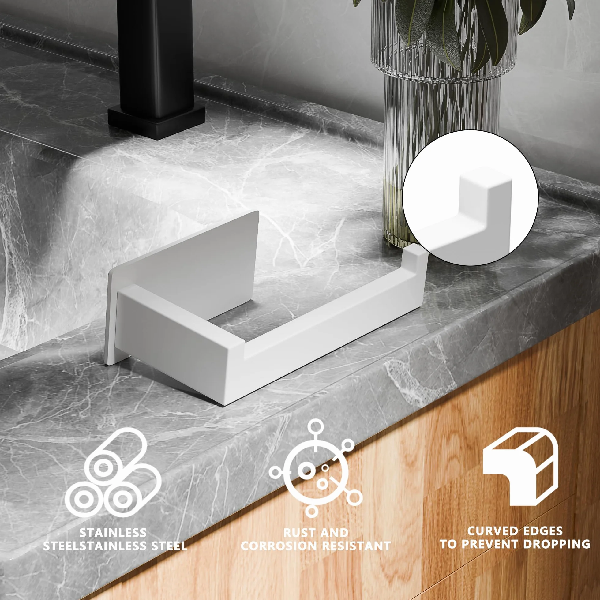 Aikzik Portarrollos Baño Papel Higiénico Acero Inoxidable sin Taladrar Blanco