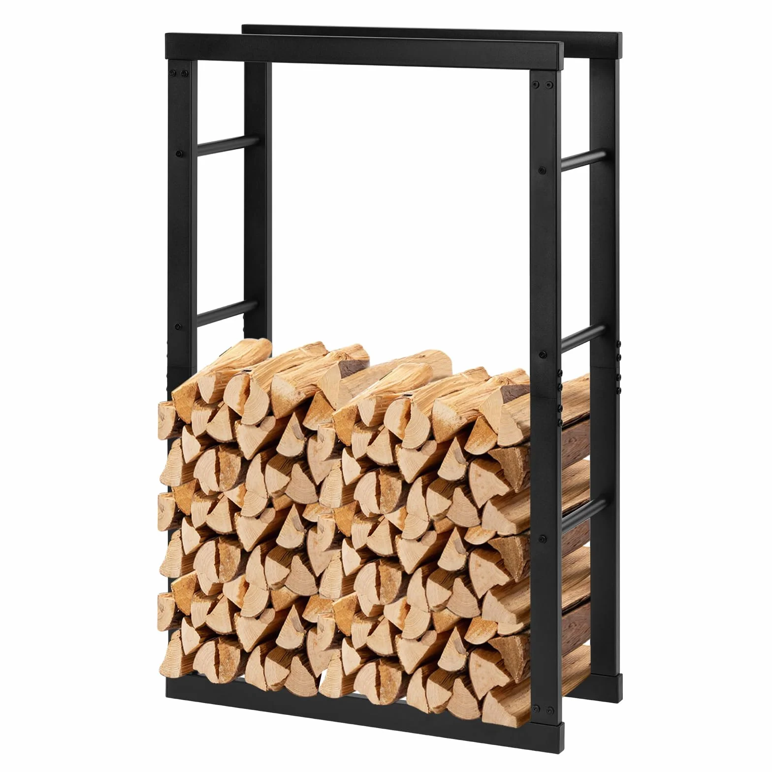 Laneetal Soporte para Leña, 60x25x100 cm, Estante para Leña de Chimenea, Leñero Interior y Exterior de Metal, Estanteria de Almacenamiento de Madera, Negro