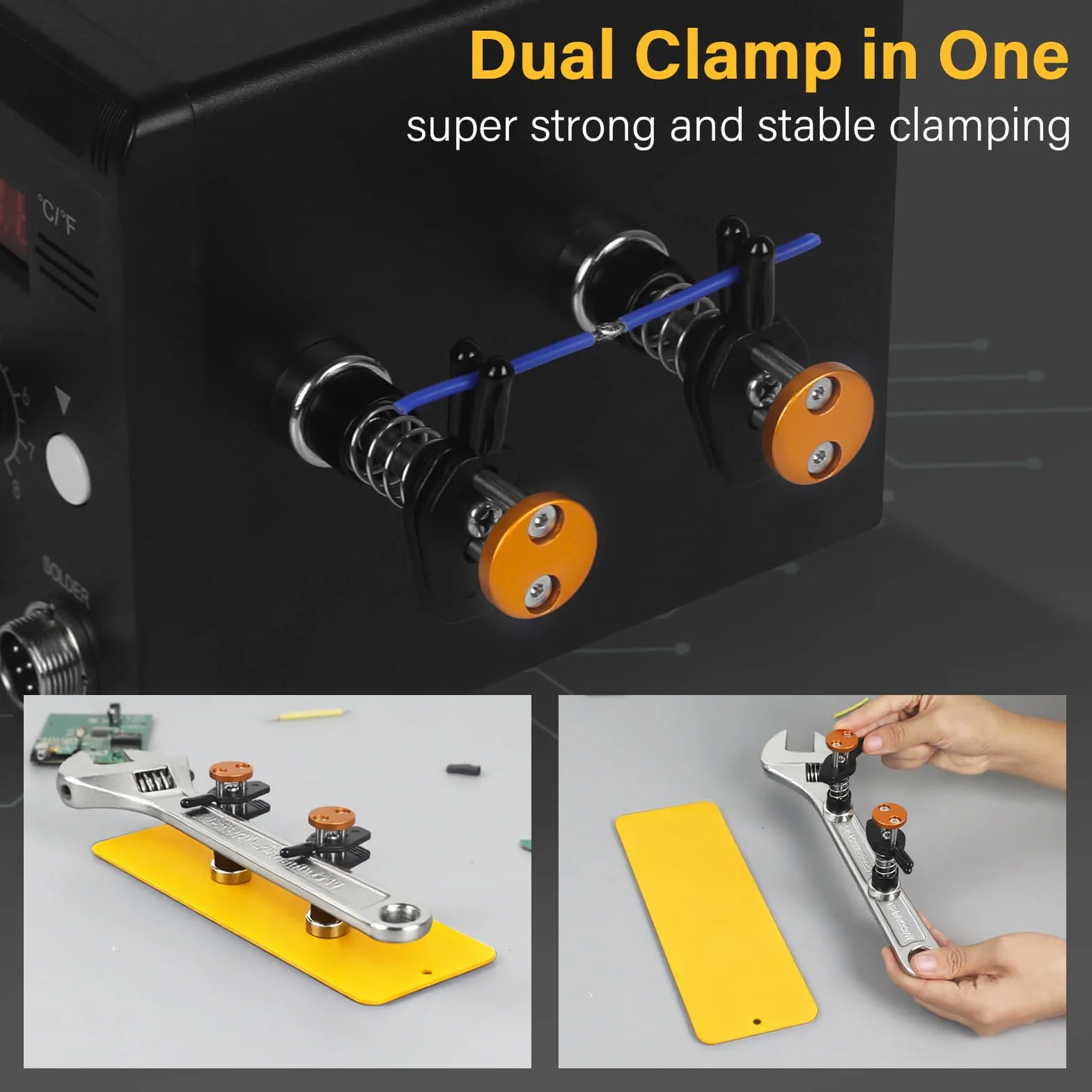 Toolour Tercera Mano ClampRex O3-BOX para Maker – Soporte de Soldadura Compacto con Abrazaderas Paralelas Duales, Base Magnética Ajustable para Placas de Circuito, Cables Finos y Componentes, Sin