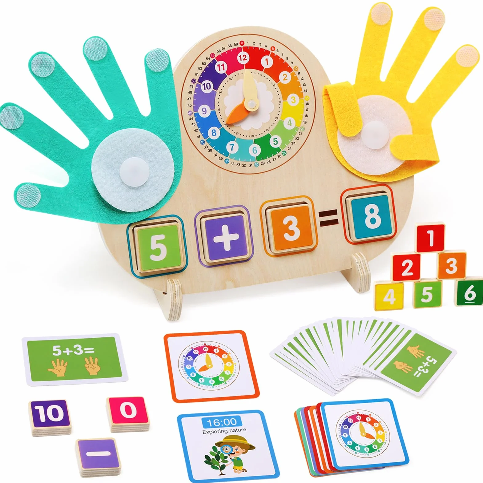 Juegos Educativos Niños 3 4 5 6 Años, Juguetes Montessori Matemáticas de Madera con Reloj, Juegos de Conteo para Preescolar Aprender Suma y Resta Regalo para Infantil Niños Niñas 3-6 Años