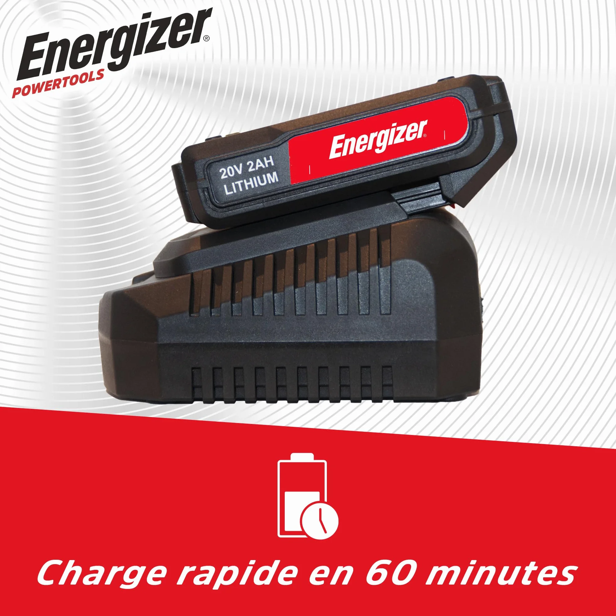 Energizer - Taladro atornillador inalámbrico 20V ultraligero, torque 40 Nm, 2 velocidades (1850 RPM), portabrocas de 10 mm, incluye 2 baterías 20V 2AH + cargador rápido, herramienta de alto rendimient