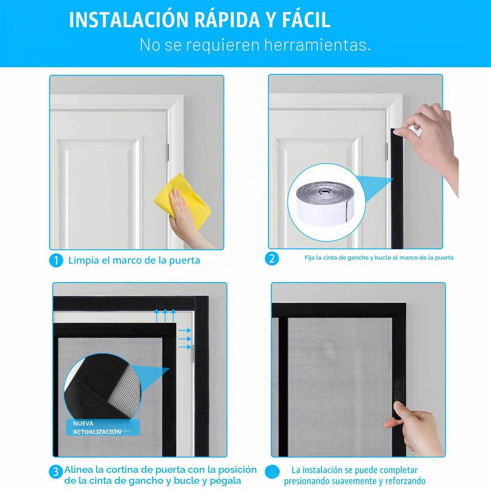Mosquitera Magnética para Puerta 90x210cm Fibra de Vidrio Sin Taladrar Cortina Magnética Negro