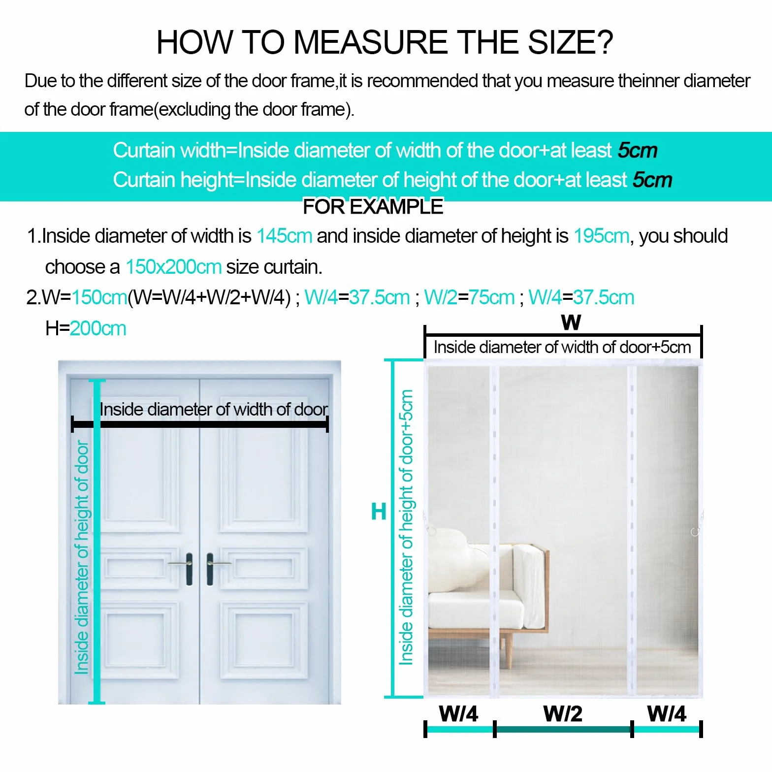 Mosquitera Puerta Magnética 150x200cm,Doble Apertura Lateral, Cierre Automático sin Huecos, Cortina Mosquitera para Puerta Corredera, Balcón y Terraza, Fácil Instalación, Blanco
