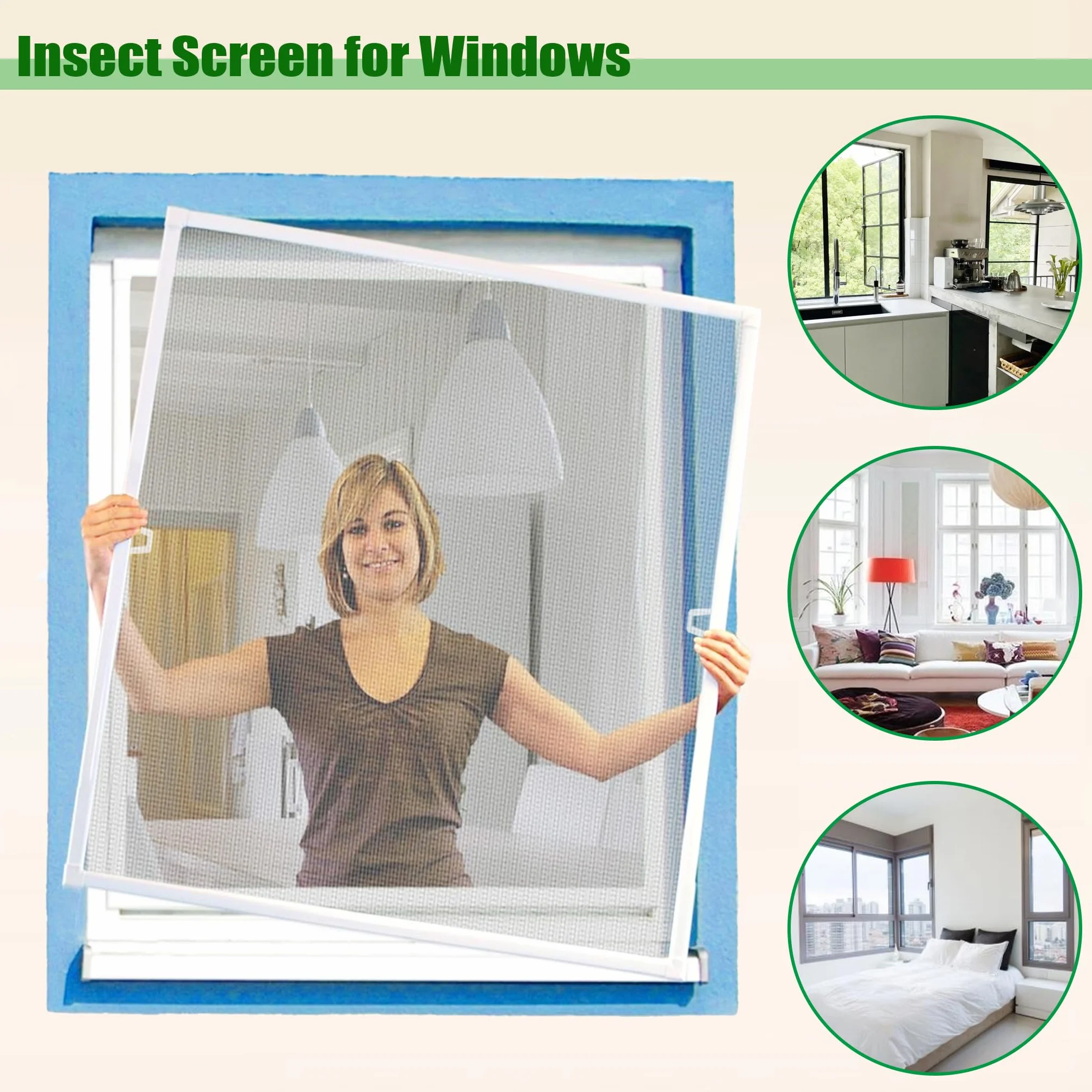 Mosquitera para ventana, mosquitera con mosquitera y marco de aluminio, 100 x 120 cm, sin agujeros ni tornillos, protección contra insectos, rejilla para ventanas (color blanco)