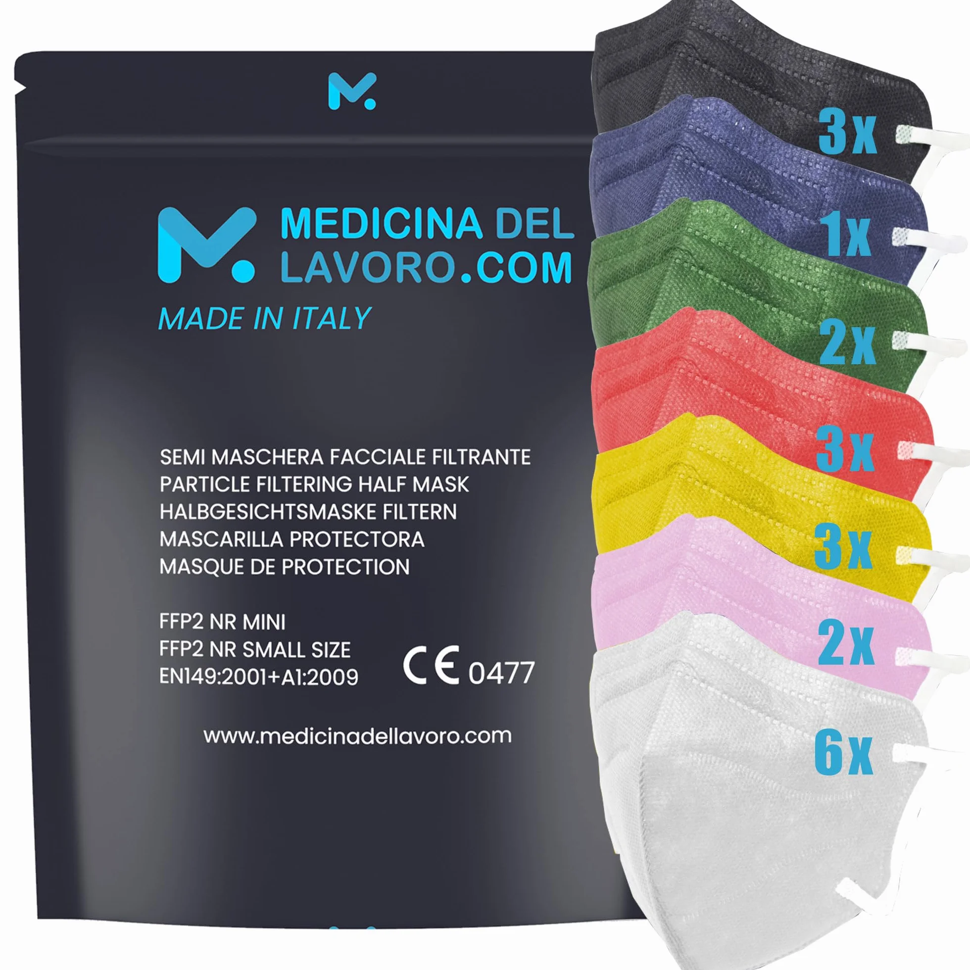 20 Mascarillas FFP2/KN95 Colores Mix Talla Pequeña Small Homologadas Certificación CE de 4 Capas, Máscara Protectora, Mascarilla de Protección con Filtros de Calidad BFE≥95| 20 Piezas - Made in Italy
