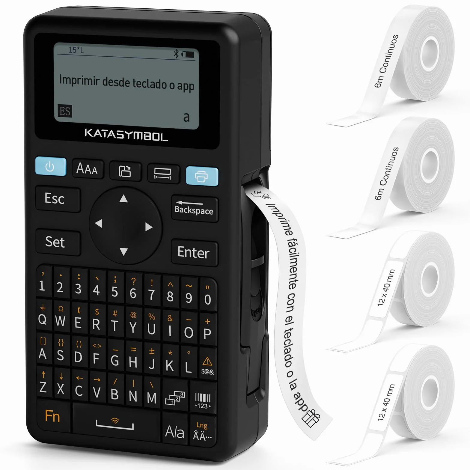 SUPVAN E11 Etiquetadora Teclado QWERTY Bluetooth Doble Uso 4 Rollos Etiquetas Adhesivas 15mm 6m 12mm 40mm
