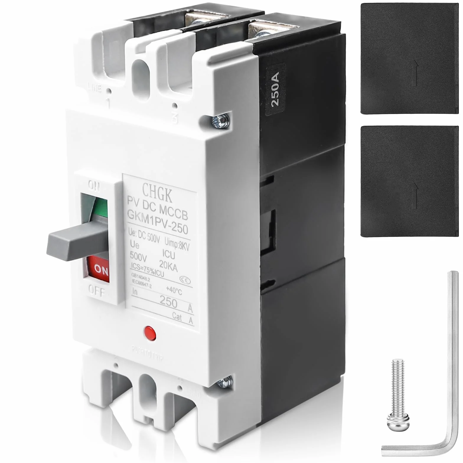 MCCB - Disyuntor de corriente continua (2 pines, DC500 V, 200 A, incluye accesorios de montaje, disyuntor fotovoltaico para sistema solar fotovoltaico, módulos solares, sistema de red