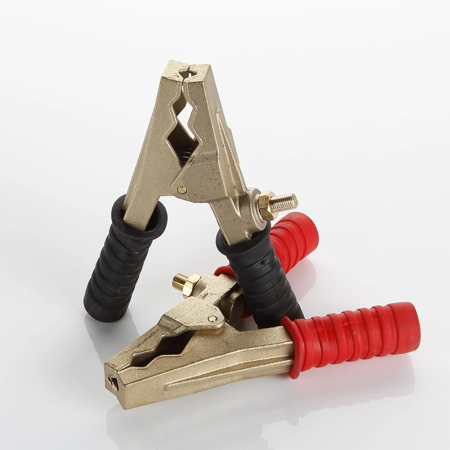 Alyco - 2 Pinzas de Batería de Coche y Moto en Bronce | 16x10 cm | Soportan 800 A para Arranque y Carga Profesional, Mangos Aislados de PVC, Compatibles con Cables de 25-35 mm2