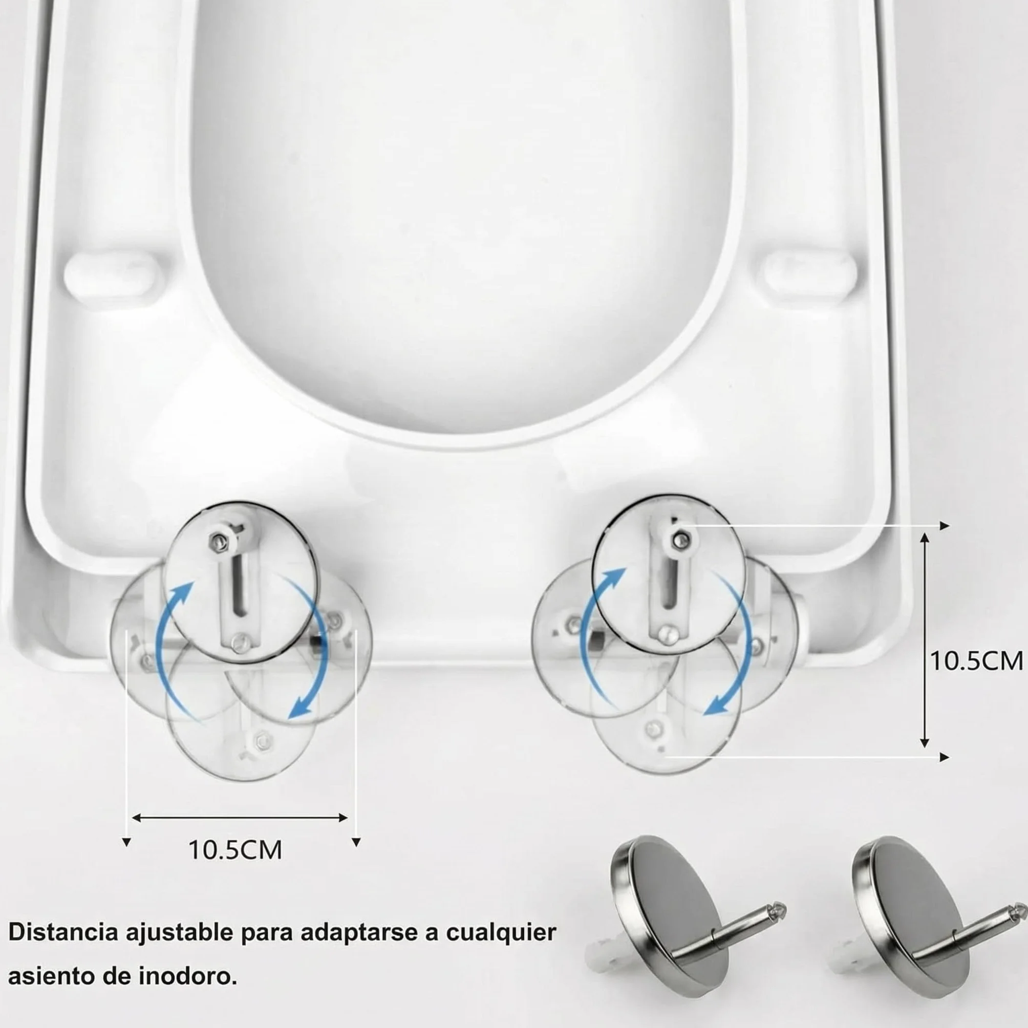 Asiento de Inodoro Cuadrado con Cierre Suave y Bisagras Ajustables de Acero Inoxidable – Tapa con Liberación Rápida, Fácil Limpieza y Fijación Universal para la mayoría de Inodoros, Blanco