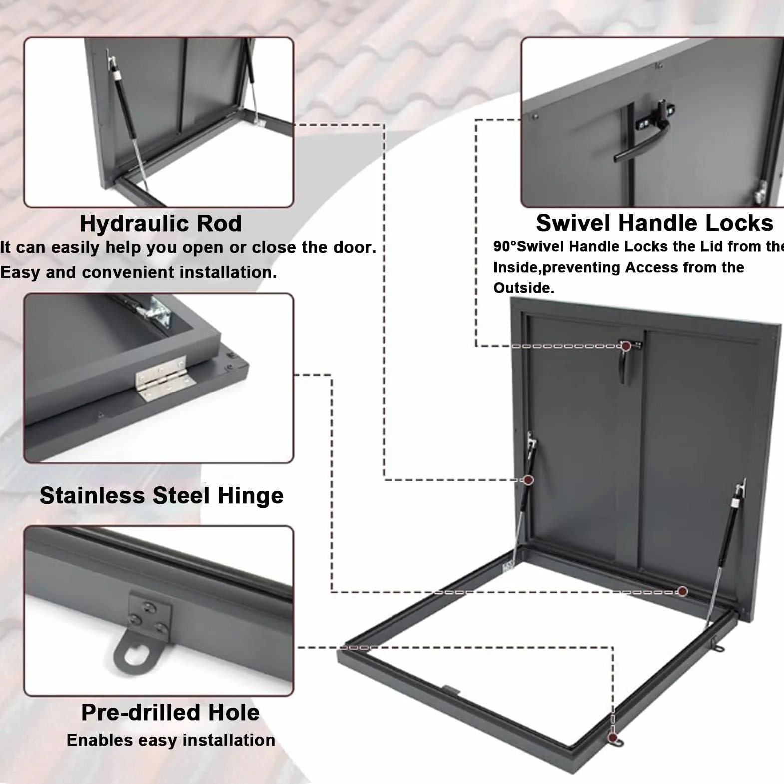 Trampilla de acceso a techo, galvanizada, impermeable, antirrobo, tragaluz, trampilla de techo, tragaluz, cubierta de trampilla de mantenimiento de techo, trampilla de seguridad de techo,95x95cm