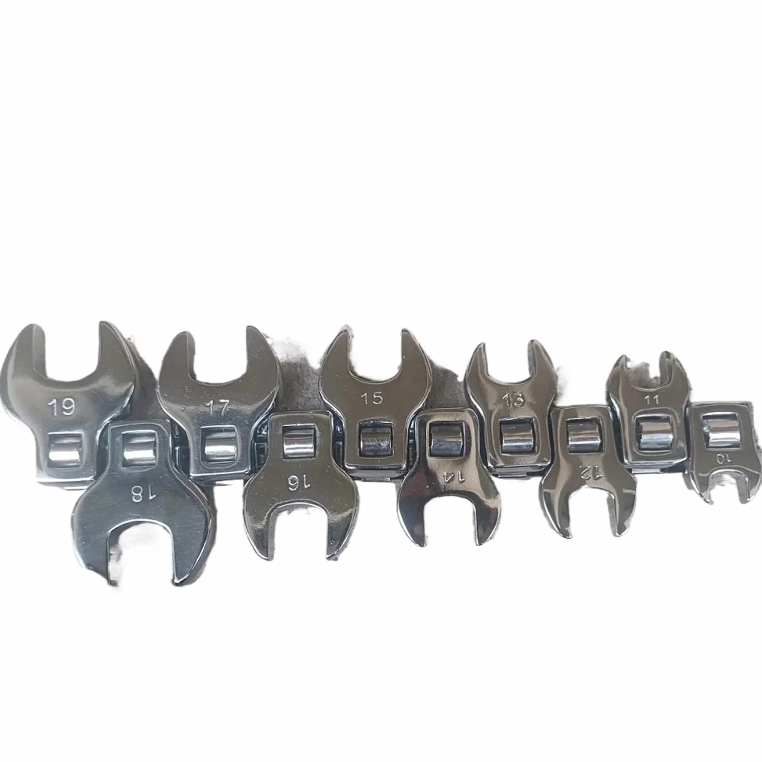 Juego de 10 llaves pata gallo con accionamiento 3/8 pulgada a cromada métrica 19 mm