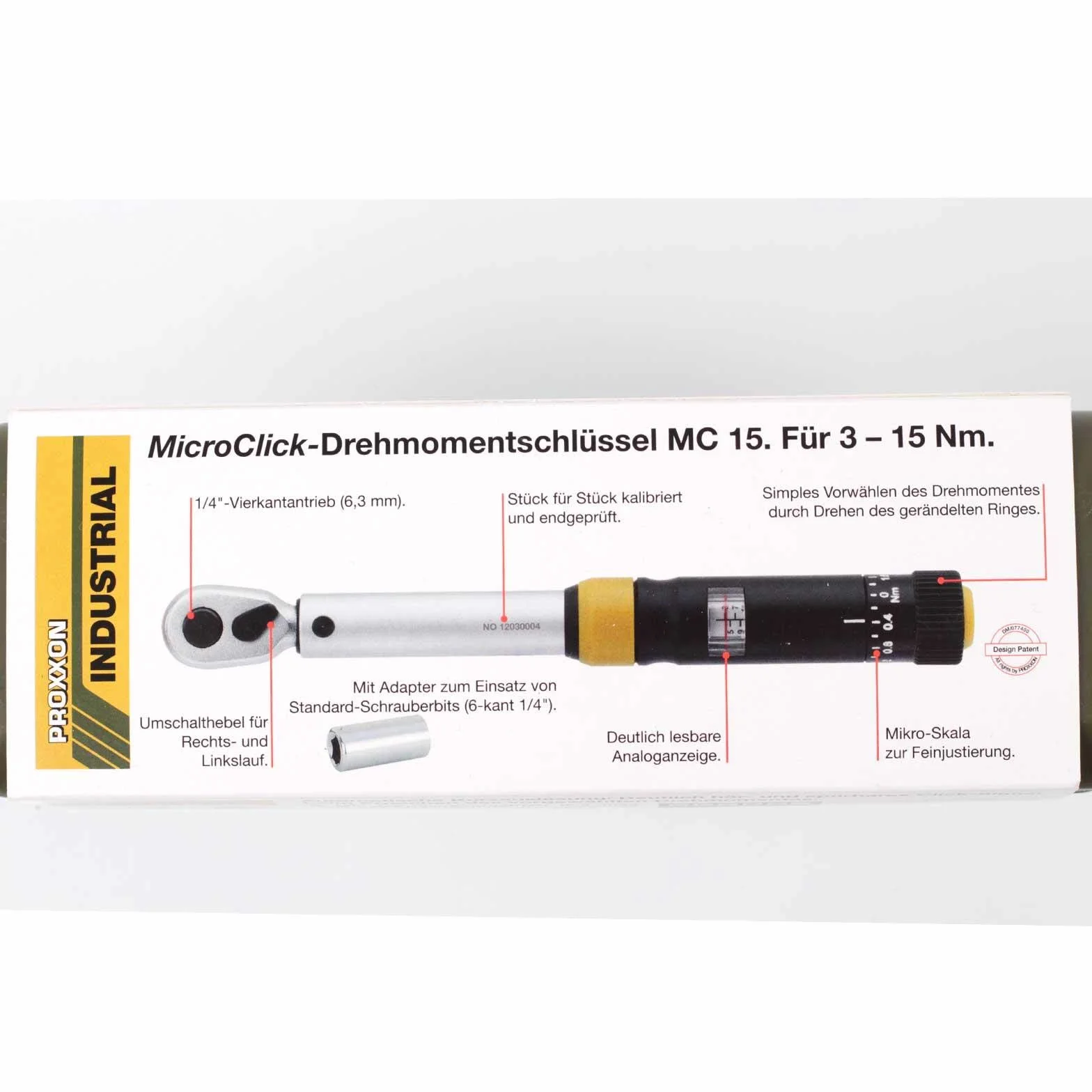 Proxxon MicroClick MC15 Llave dinamométrica (par de apriete 3-15 Nm, con carcasa de plástico, pantalla analógica de fácil lectura) 23345