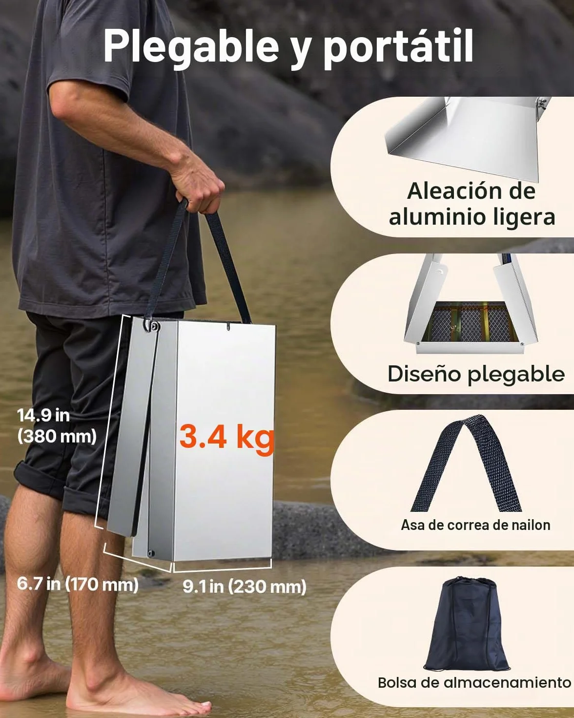 Caja de esclusa Plegable de aleación de Aluminio VEVOR, Cajas de esclusa compactas de 50" para Oro, Equipos de esclusa de Oro Ligeros, Cajas portátiles con Musgo de minero, río, Arroyo, batea