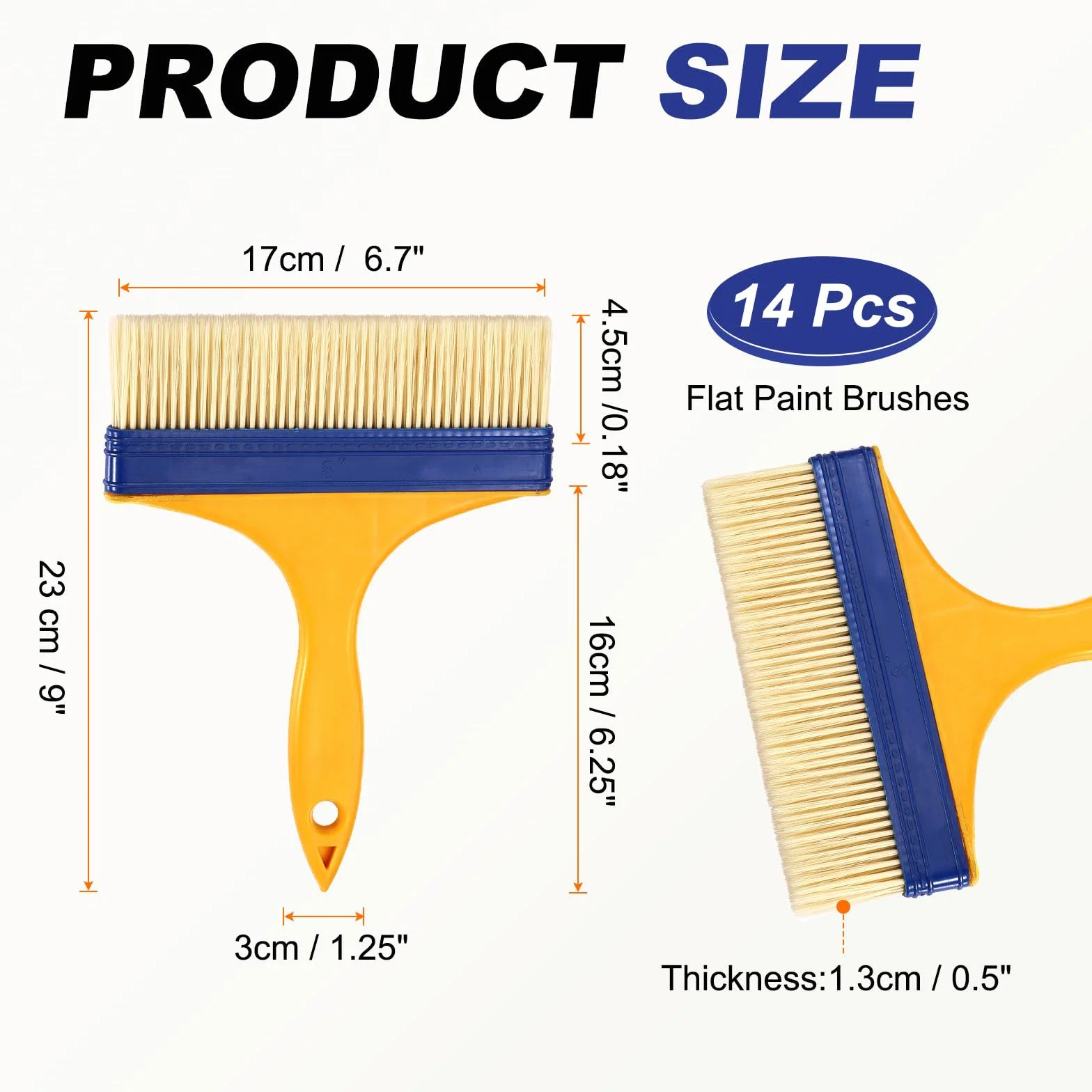 QUARKZMAN 14 Pinceles Pintura Plana 6.7 Pulgadas con Cerdas Nylon Y Mango Amarillo Plástico para Pinturas Arte Manualidades Barnices Pegamentos Gesso Paredes Muebles Vallas Terrazas