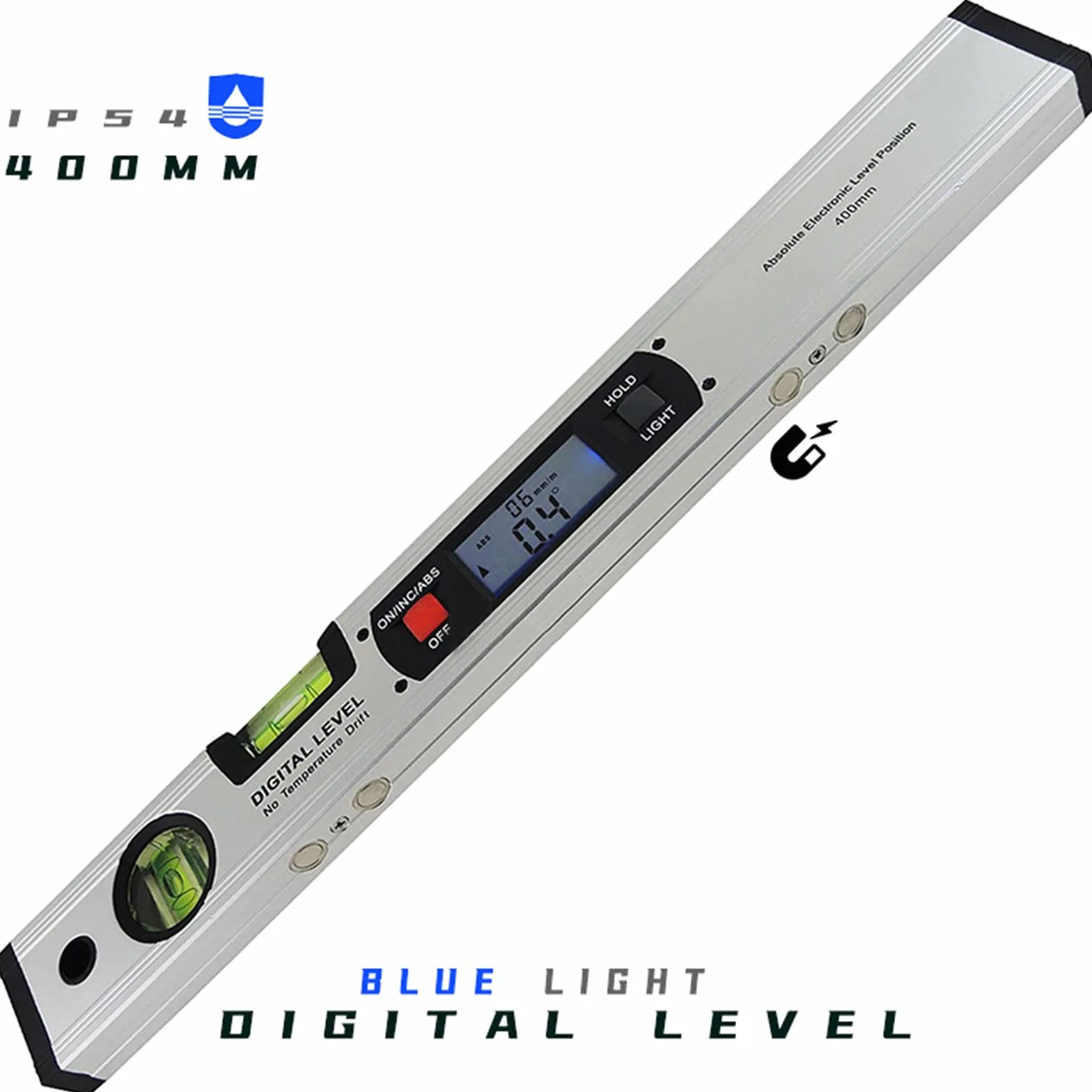 Nivel de Burbuja Buscador Digital de Aluminio Transportador 360° LCD Digital retroiluminado de 16 Pulgadas con Burbuja Horizontal y Vertical