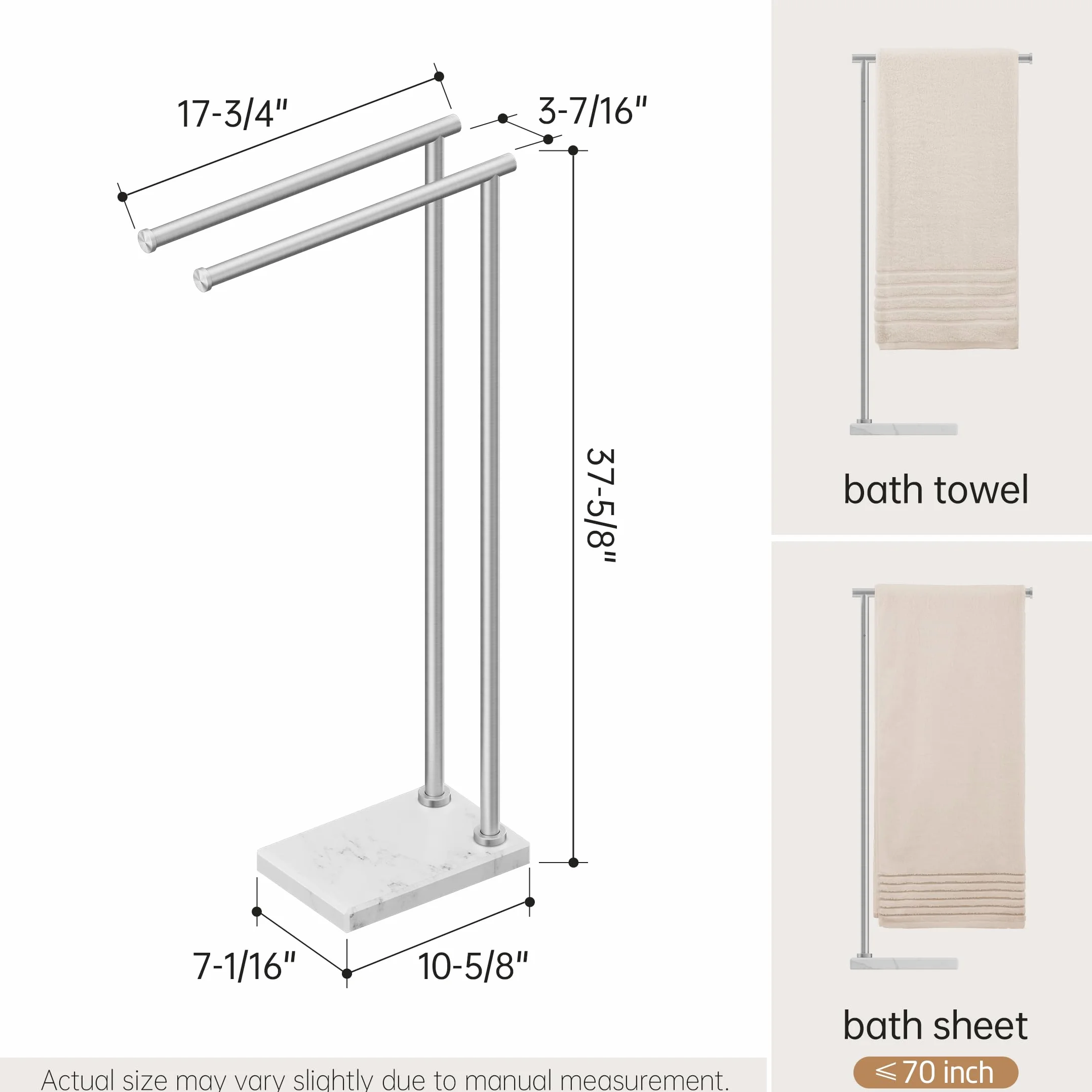 KES Toallero de Baño de Pie Barra Toallas Baño Doble Acero Inoxidable 18/8 Toallero de Barra con 3X Grueso Base de Mármol Cepillado, BTH235-2