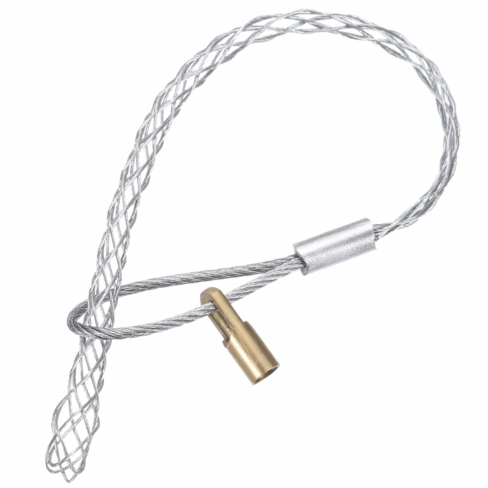 QUARKZMAN Agarre para Tirar Cables para Cables de 4-6 mm, con Tuerca de 4.2 mm, Calcetín de Malla de Alambre de 24 cm de Cabeza Simple de Acero Galvanizado, 1 Pieza (Plateado)