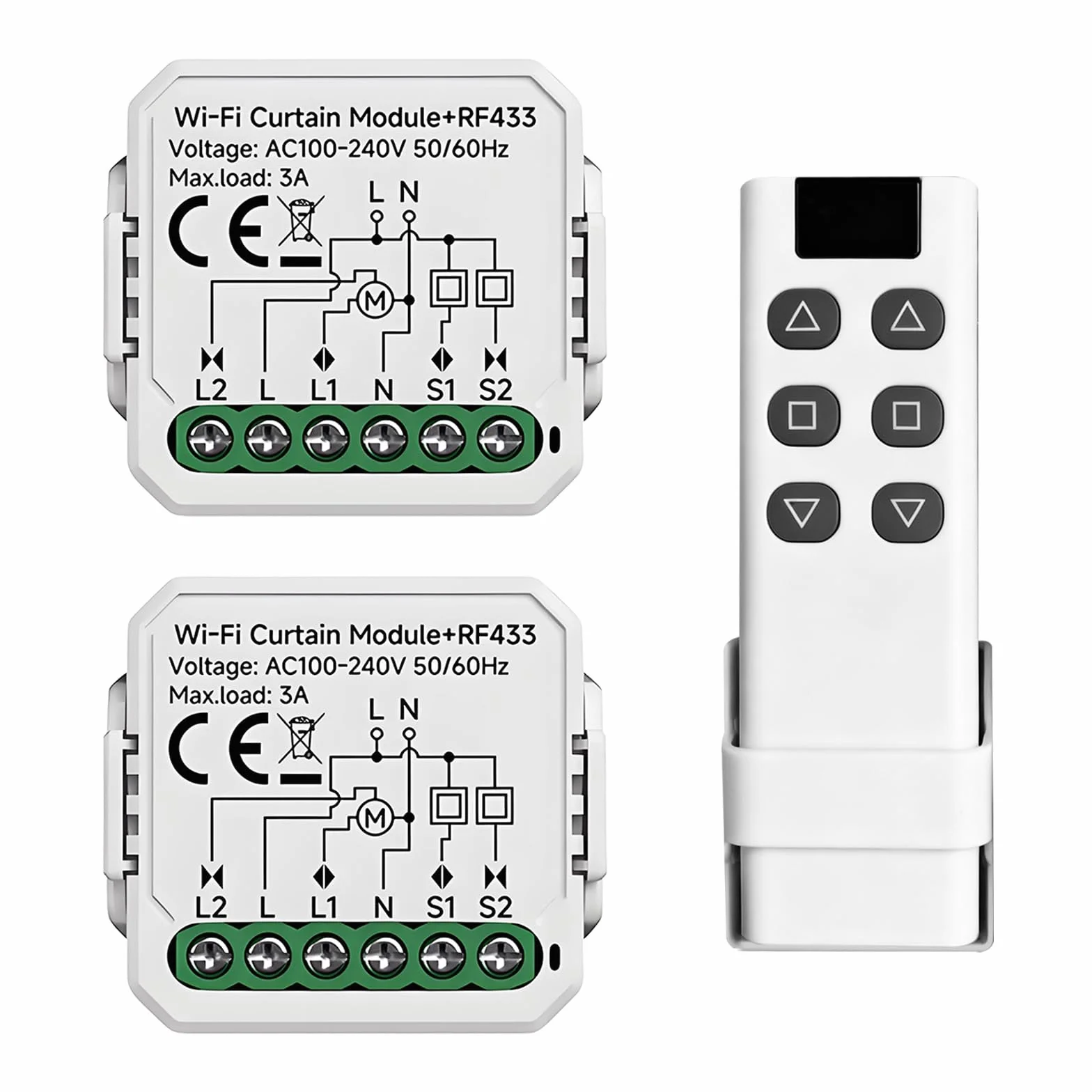 Interruptor de Persianas Por Radio, Interruptor Inalambrico de Cortina Enrollables Inteligente de 240V 2 Módulos de Control de Cortinas con 1 Interruptor de Control Remoto Inalámbrico para Persianas