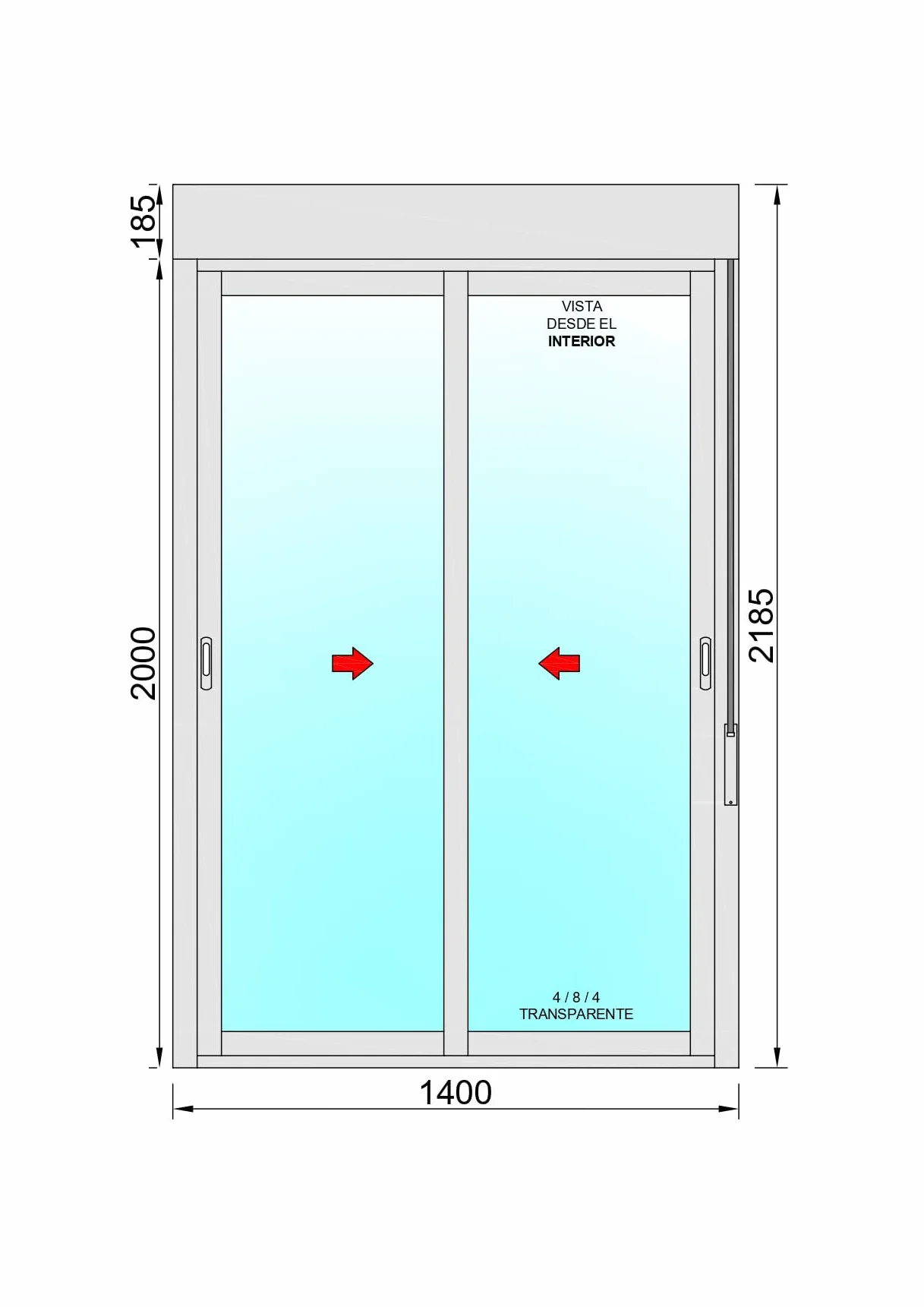 Ventanastock Balconera Aluminio Corredera Con Persiana (PVC) 1400×2185 2 hojas (marco y cajón persiana en kit)