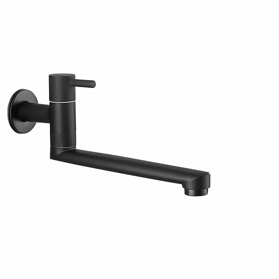 HomeLava Grifo de cocina para montaje en pared, solo agua fría, grifo de pared con caño giratorio 360, largo 18 cm, acero inoxidable negro