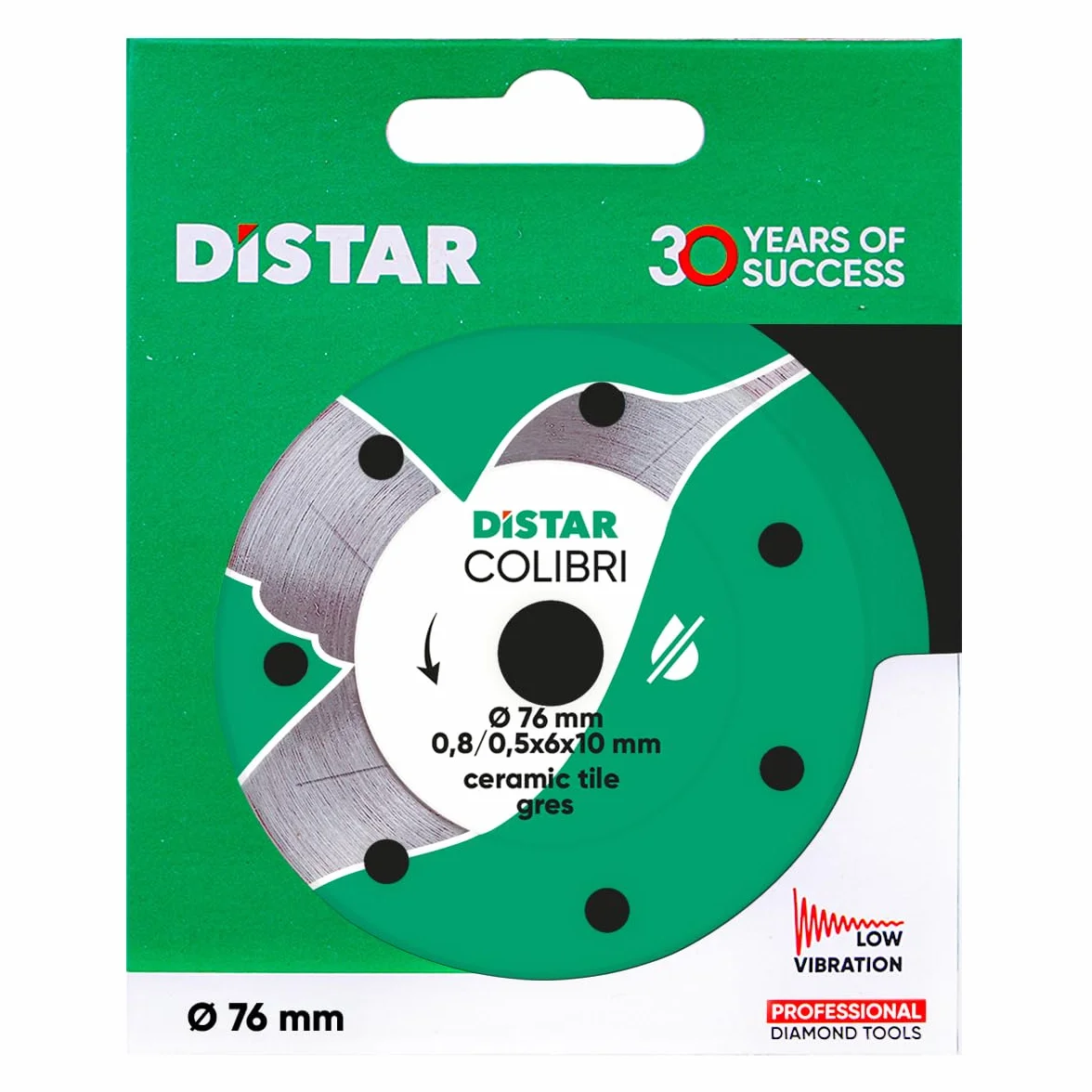 DiSTAR Disco de corte de diamante Colibri, diámetro de 76 mm x 10 mm, ultrafino de 0,8 mm para gres porcelánico y cerámica, disco de corte profesional para amoladora angular inalámbrica y pequeña