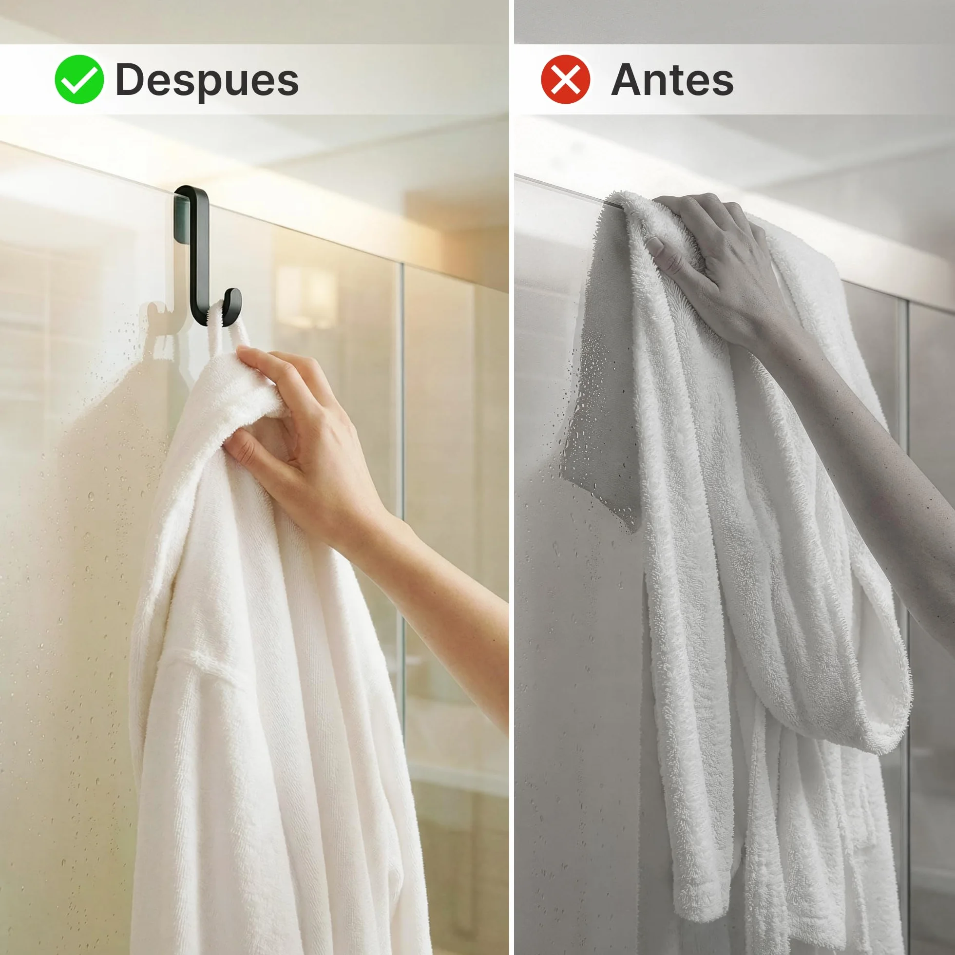 Minismus Ganchos Mampara Ducha, Ganchos de Silicona para Toallas y Albornoces para Mampara de Ducha de Cristal sin Marco, Colgador Toalla Baño Pack de 2