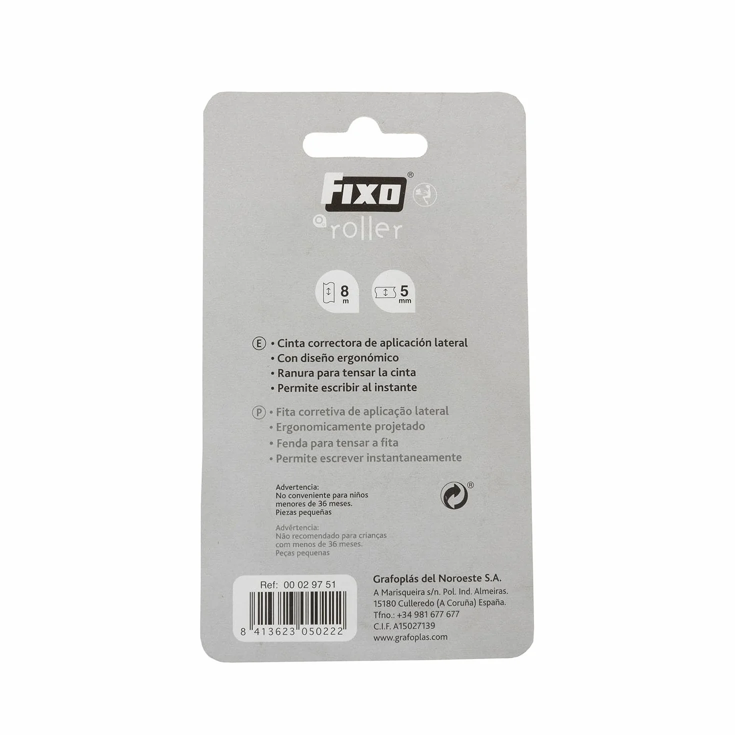 Fixo Roller Corrector Cinta 5mmx8m Secado Instantáneo Diseño Ergonómico Accesorio Escolar