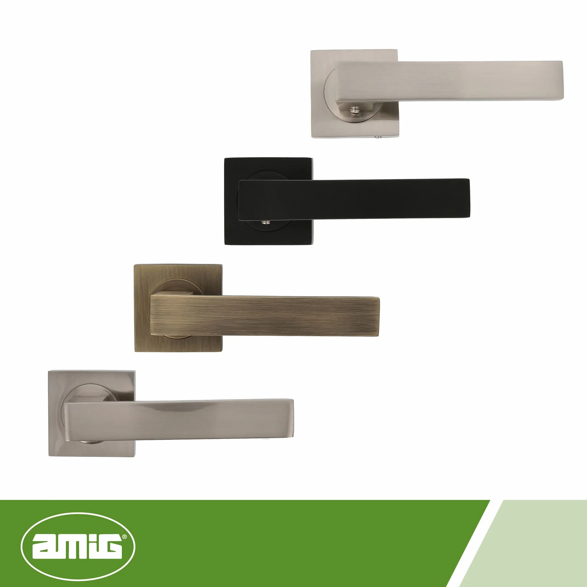 Amig - Juego de Manillas para Puertas - Mod. CADIZ - 52 x 124 mm - Con Bocallave - Diseño Elegante y Sencillo - Manija de Agarre Ergonómico - Zamak Negro Mate