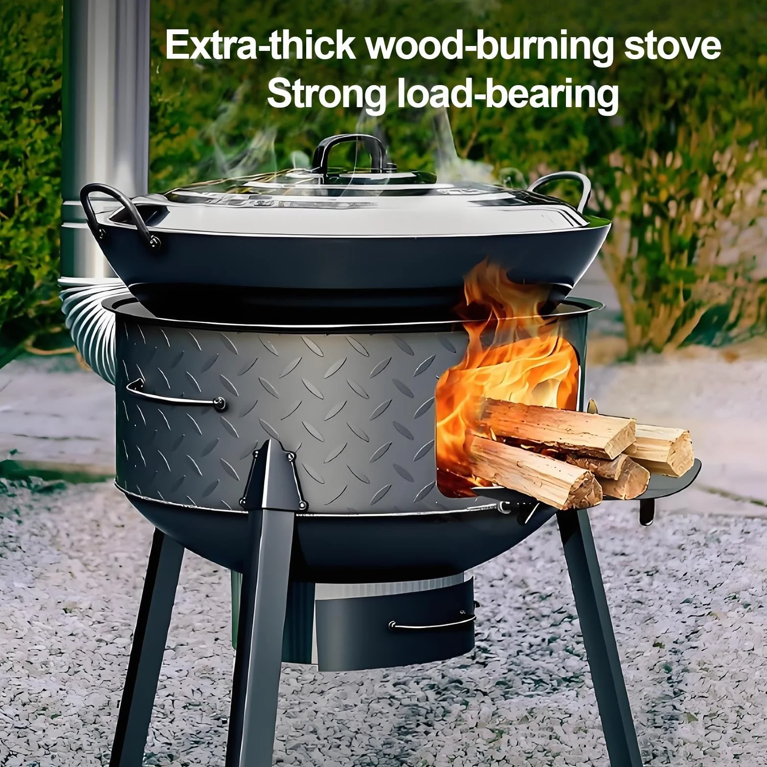 Estufa de Leña de Hierro Fundido Interior y Exterior Estufas de Camping Portátil de Acero Grueso con Patas de 70cm, Estufa Calefactora Multifunción(35cm)