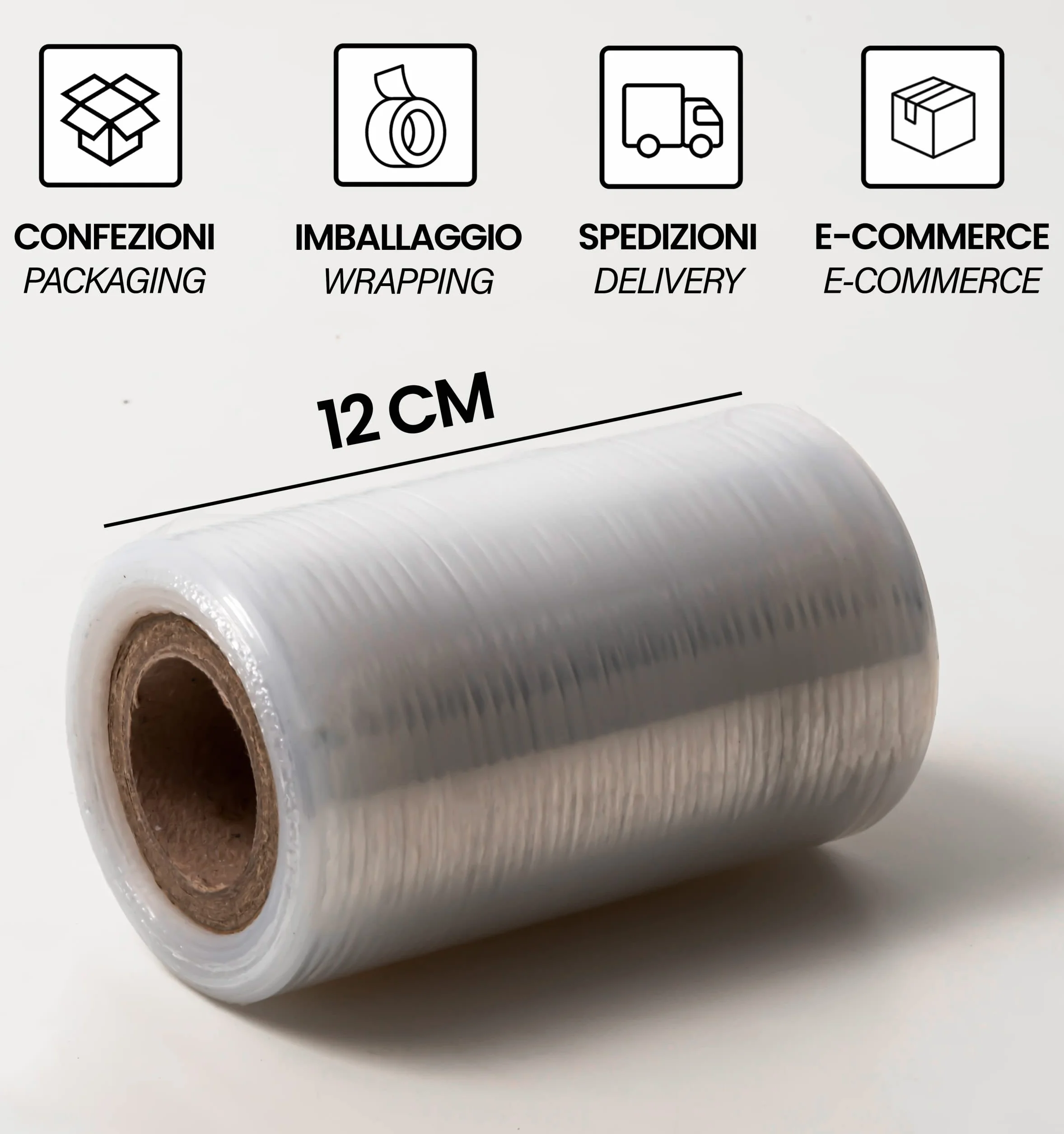 IPEA Película Estirable Transparente para Embalaje - 150 Metros x 12 cm - Made in Italy - Rollo película para Protección, Embalaje de Objetos en Transporte - Resistente al Desgarro