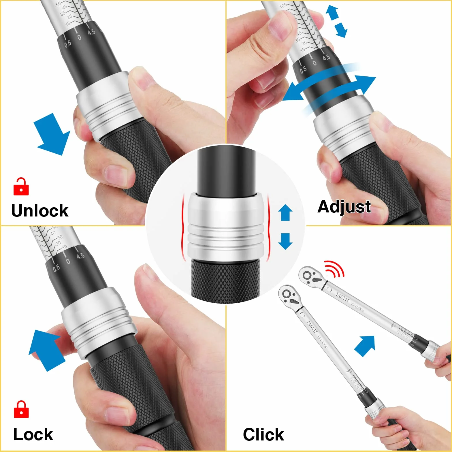 Llave Dinamométrica 3/8", ±3% Alta Precisión, 10-110Nm Llave Dinamométrica para Bicicleta, Moto, Coche