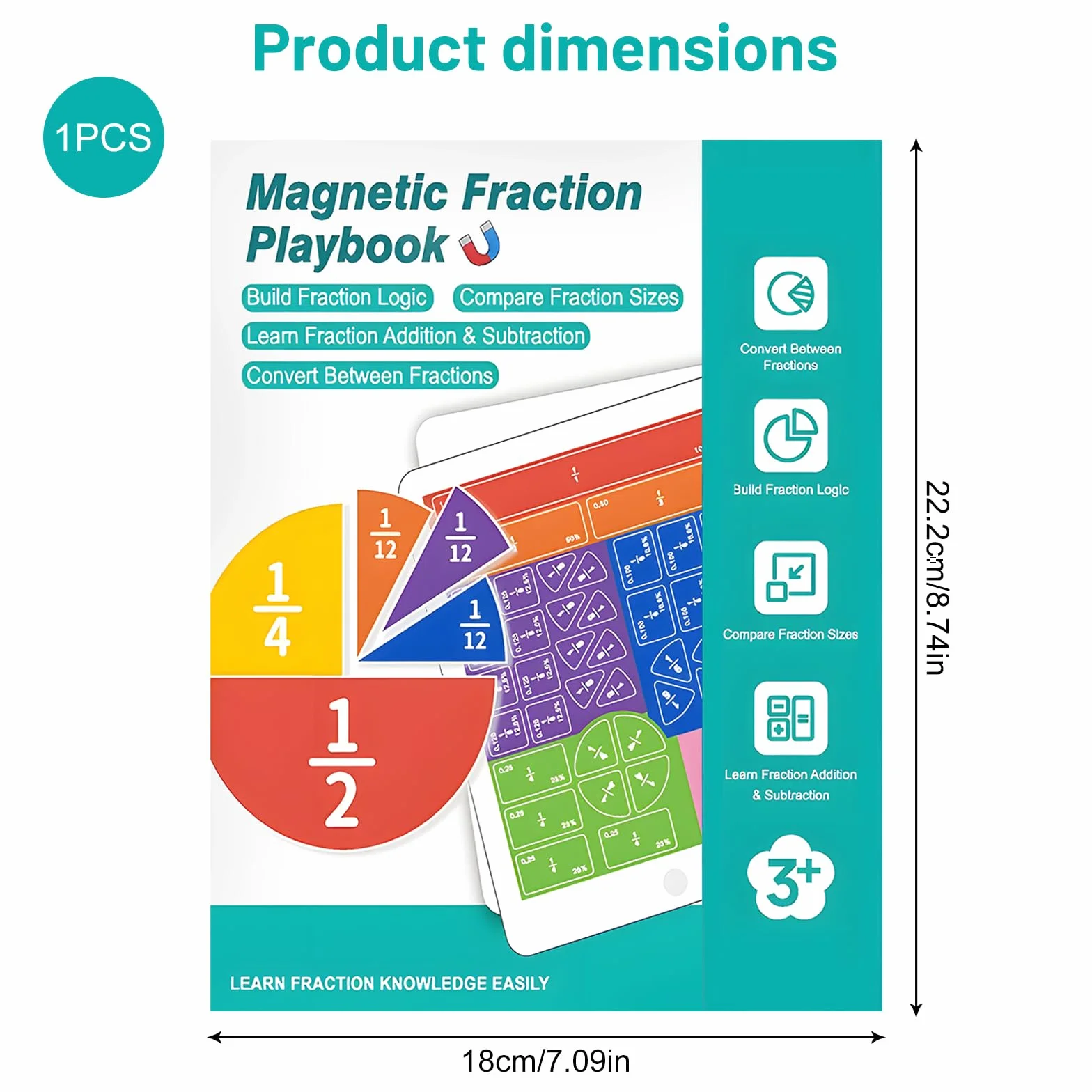 Libro de Fracciones Magnéticas para Niños – Libro Demostrativo con Manipulativos, Juego Educativo de Matemáticas, Recursos de Aprendizaje para Escuela y Casa