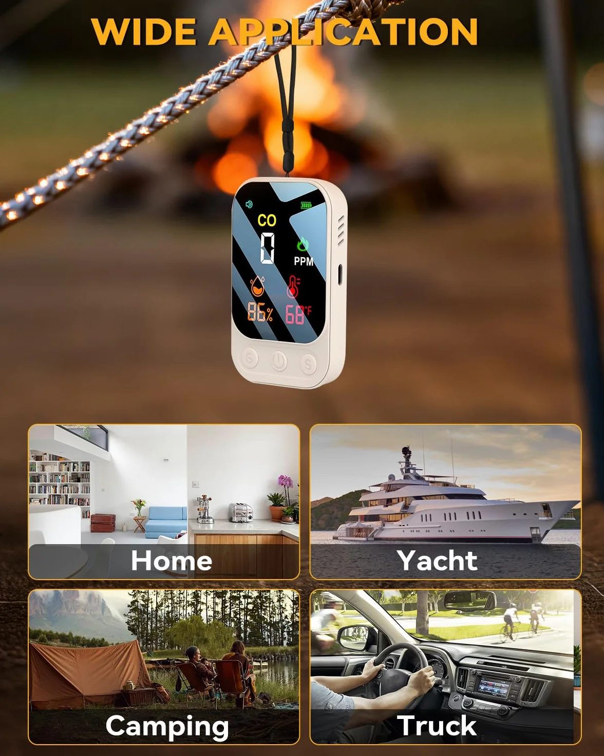 3 en 1 Detector Monóxido de Carbono Alarma De Monóxido Co Portable Carbon Monoxide Detector con Temperatura Humedad Alarma Audible y Visual para Viajes en Casa Camping Autocaravana