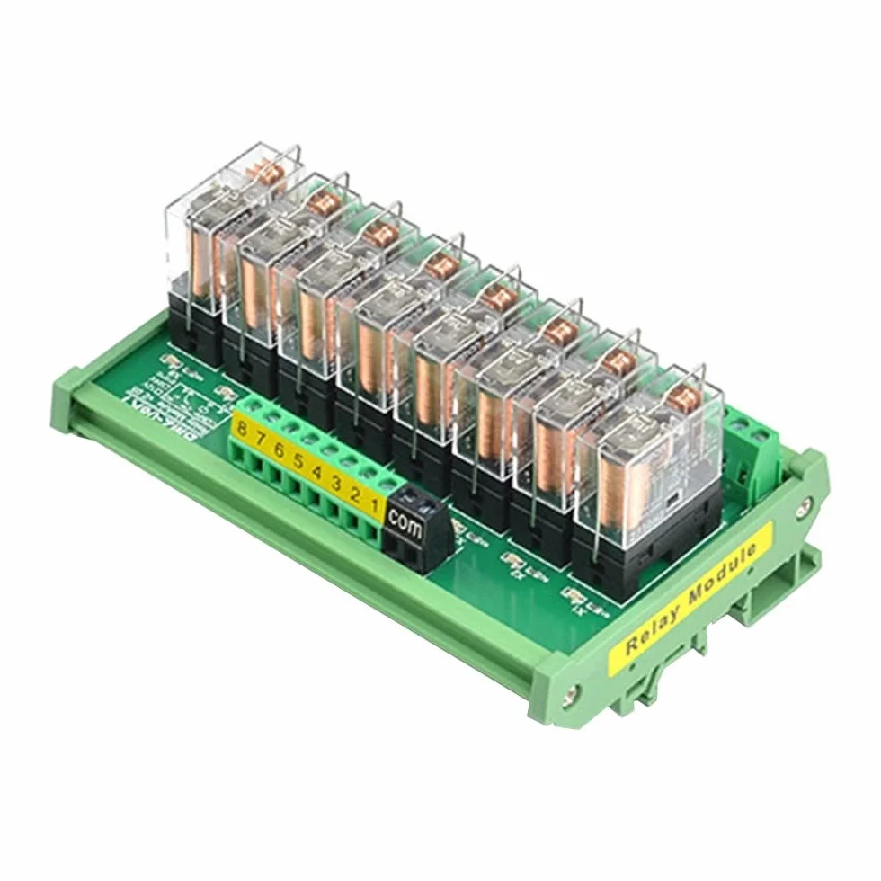 Módulo de relé, CC 24 V, módulo de relé extraíble aislado de 8 canales, módulo de relé optoacoplador, placa amplificadora de señal PLC, riel DIN de 35 mm