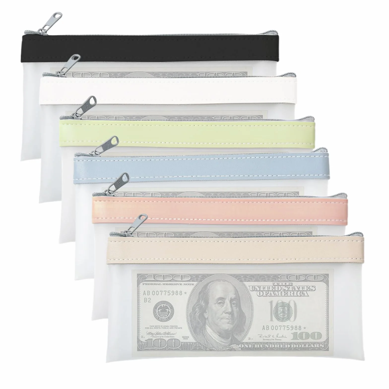 Bolsas de Dinero con Cremallera, Organizador de Efectivo Transparente Multiusos, 6 Piezas