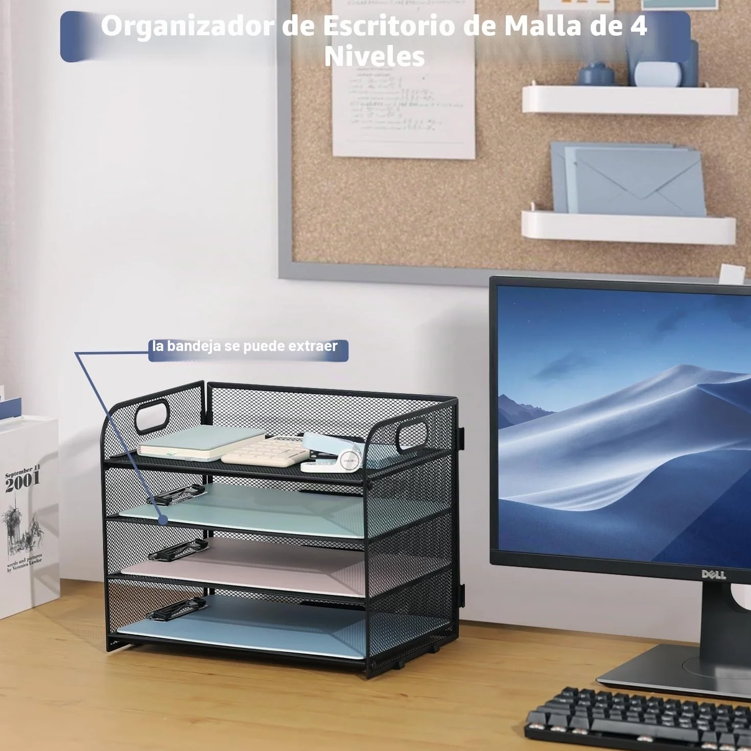 LATERN Bandeja de Malla Metálica 4 Niveles 32CM x 28CM x 24CM Organizador Extraíble para Archivadores