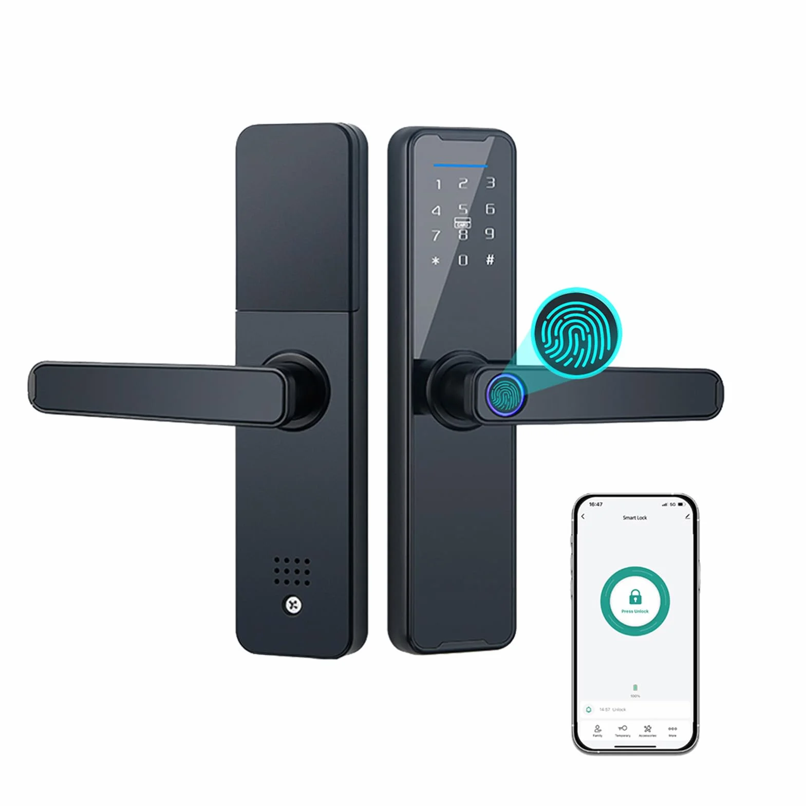 Cerradura Inteligente de Puerta Digital, Cerradura de Puerta con Teclado con Mango, Cerradura de Puerta electrónica de Huella Digital Compatible con la aplicación Tuya