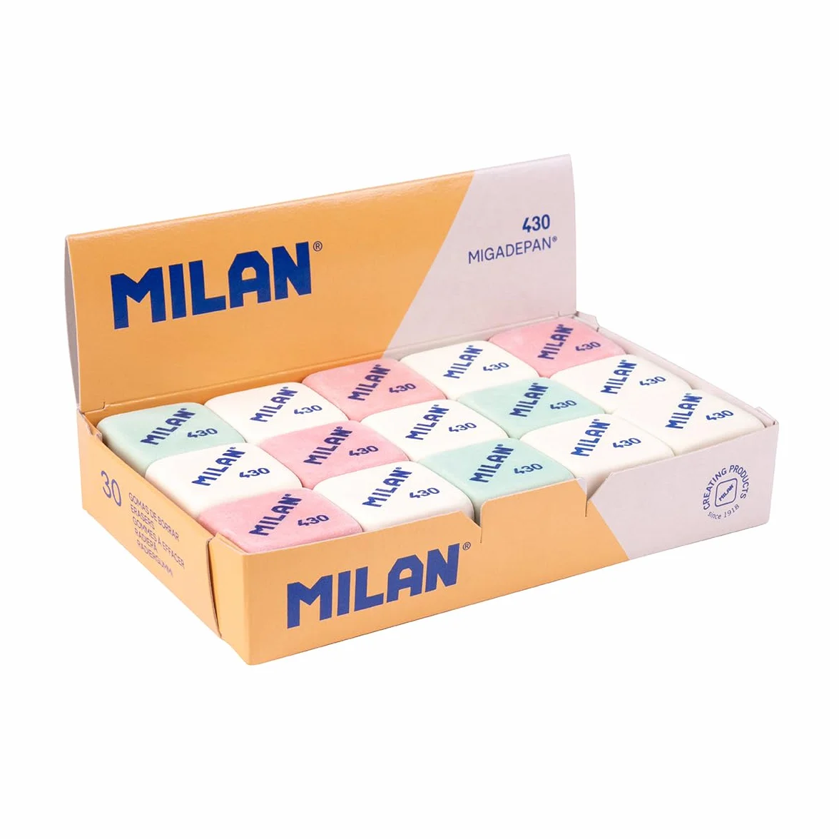 MILAN Caja 30 gomas miga de pan 430 cuadradas