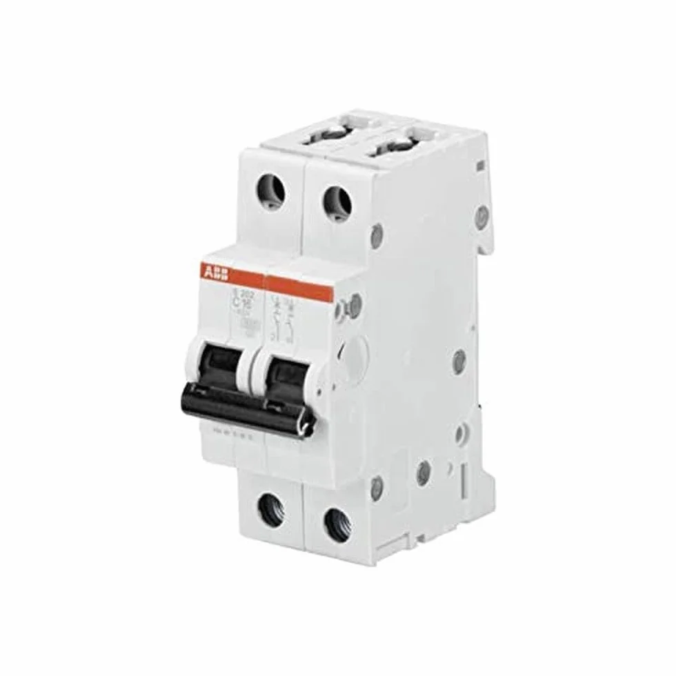 Interruptor automático S202-C63, 2P, curva tipo C, 63 A, capacidad de corte máxima de 6 kA a 400 VAC (Referencia: ABB 2CDS252001R0634), blanco y rojo