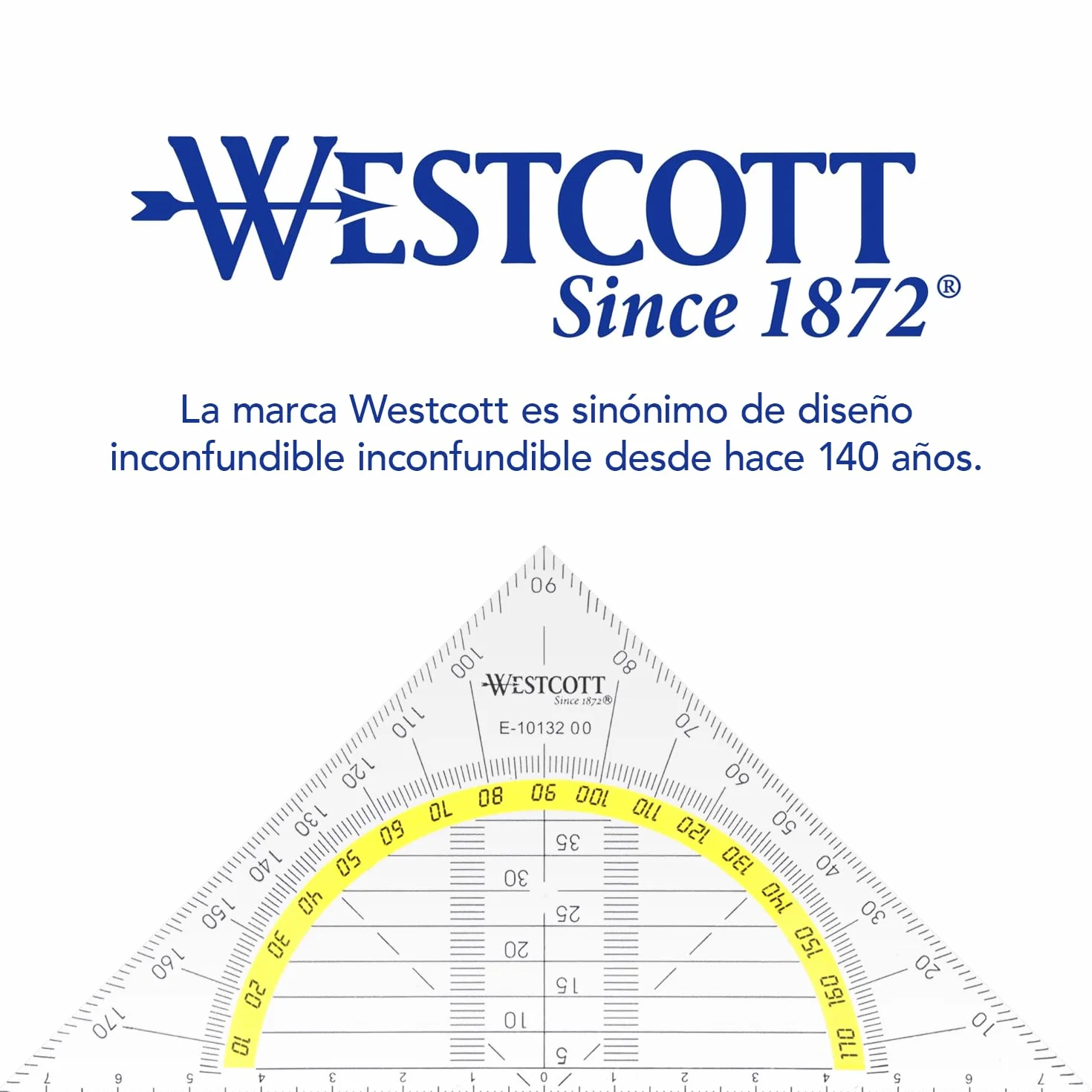 Westcott Transportador 14 cm transparente de plástico irrompible escala amarilla