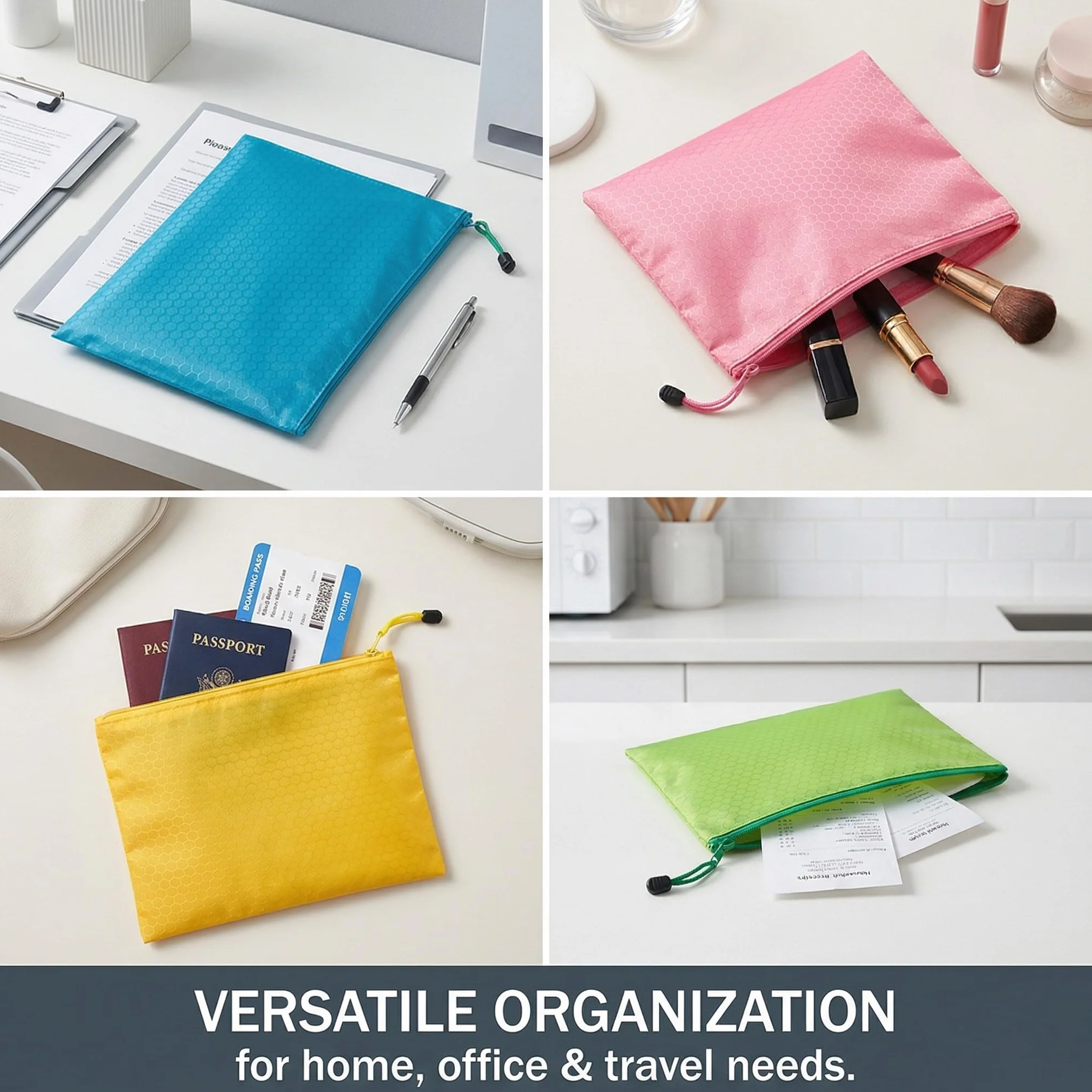 Bolsas impermeables para dinero A5 5 unidades cremallera verde rosa azul morado amarillo