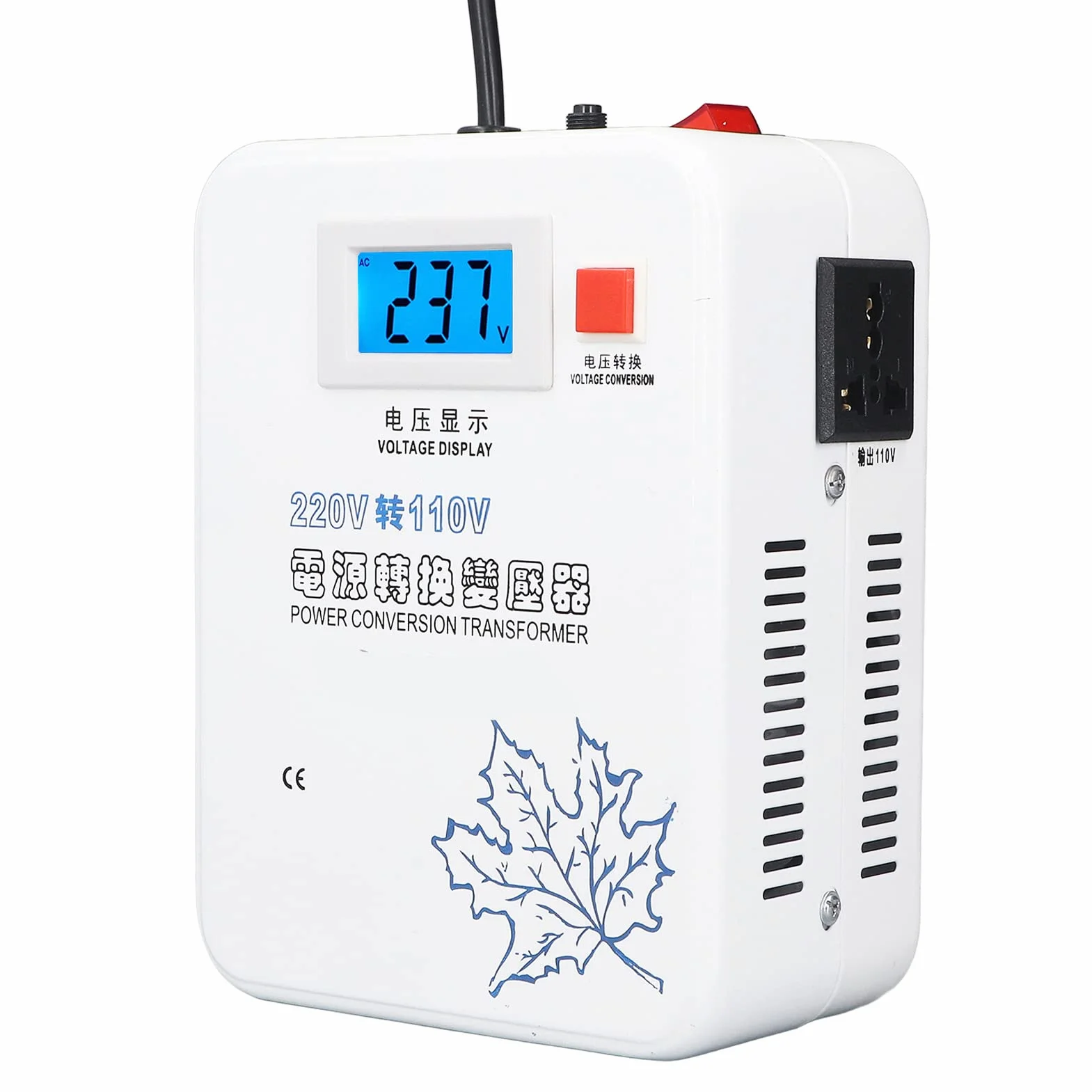 Transformador de Voltaje, Protección de Circuito Refrigeración Convertidor de Potencia Reductor de Baja Frecuencia Monofásico 220V a 110V para Aparatos Eléctricos (Enchufe de la UE)