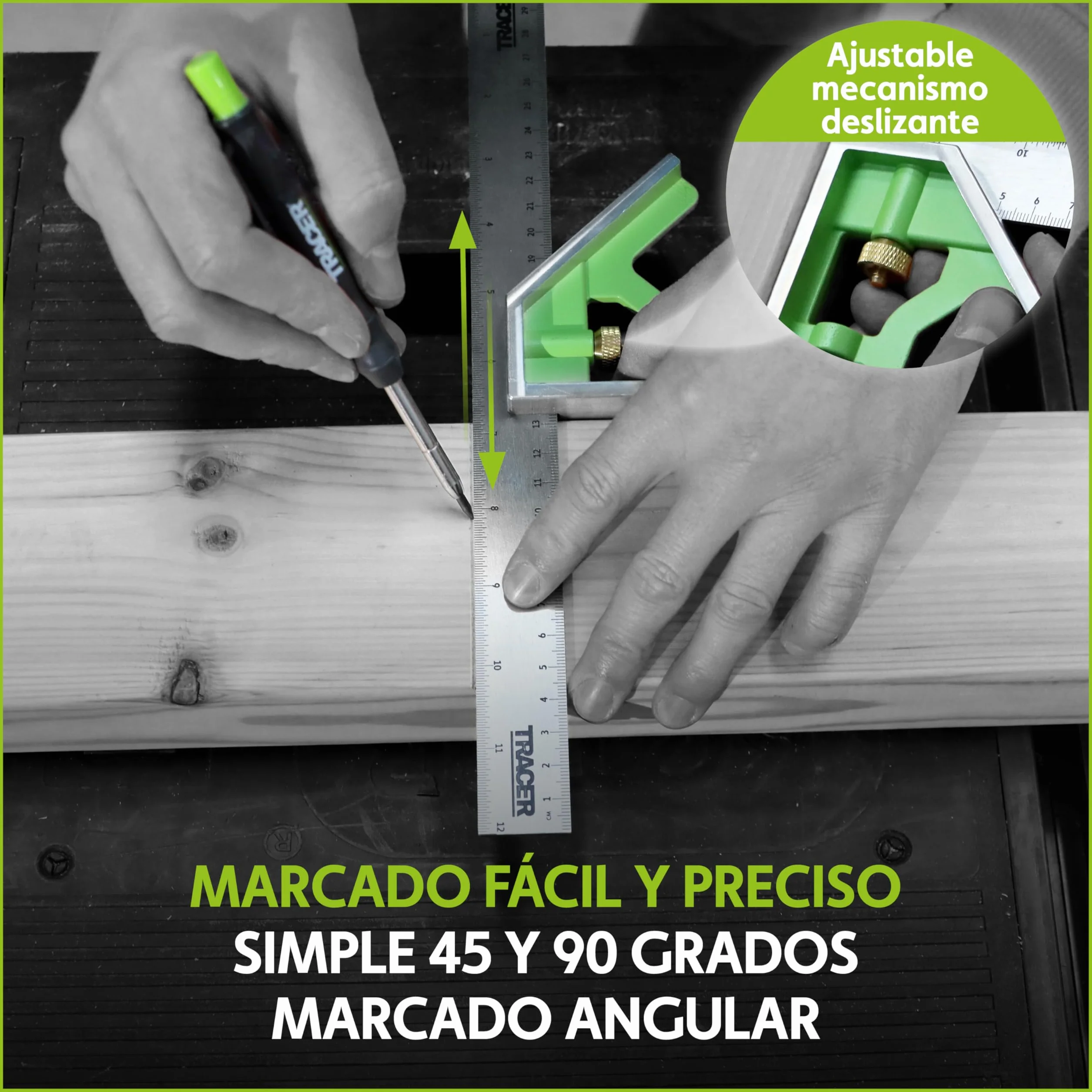TRACER Escuadra combinada 300 mm 45/90 grados nivel de burbuja herramienta de medición
