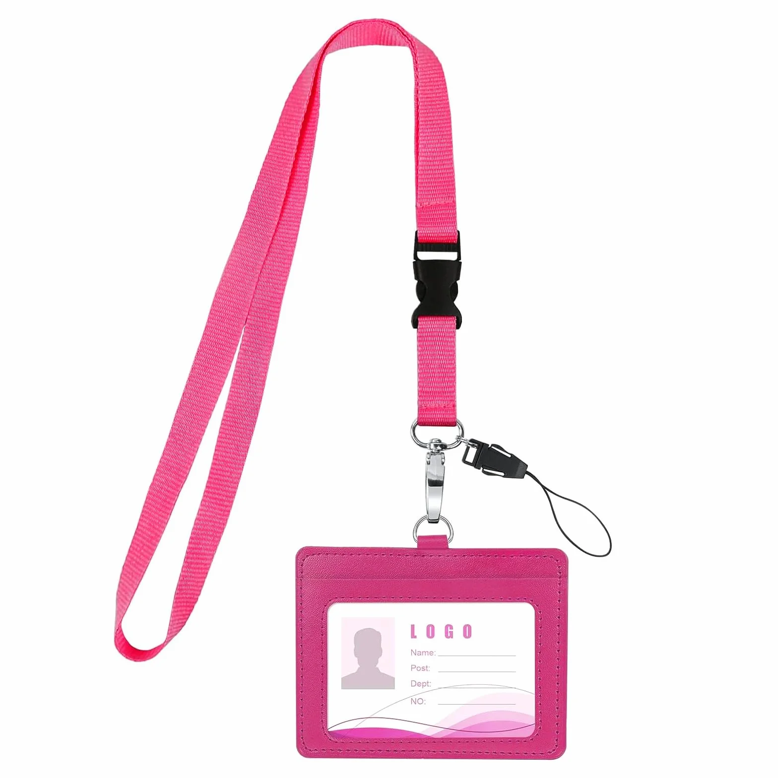 Vicloon Cordón para el Cuello con Colgantes de Tarjetas de Identificación, Id Card Badge Holder de Cuero, Doble Cara, Rosa Roja