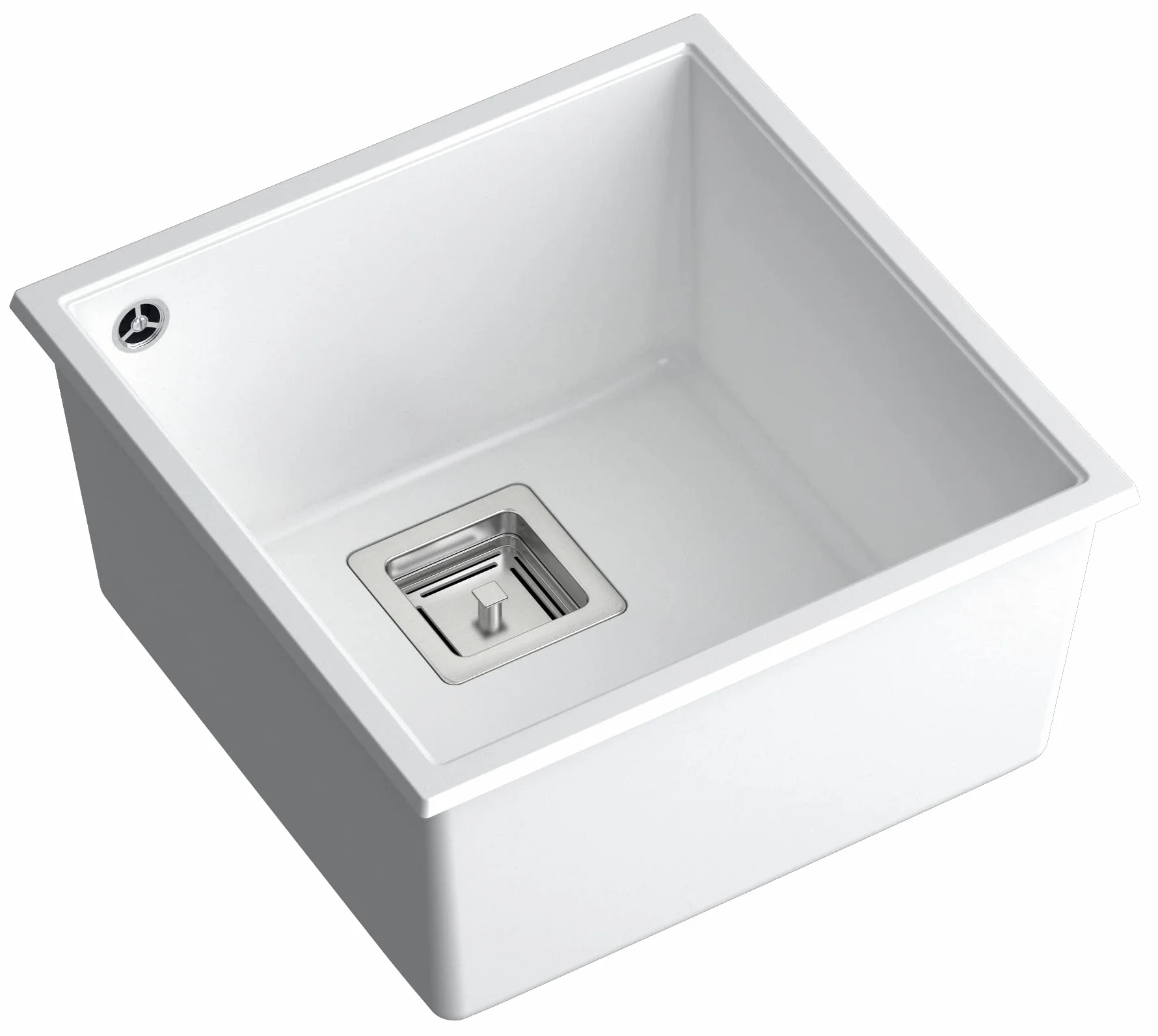 QUADRON fregadero de cocina fregadero de granito de un seno | tamaño 41 x 42 x 22,5 cm color: blanco y acero | DAVID 40 fregadero de 1 seno | fregadero moderno con sifón manual