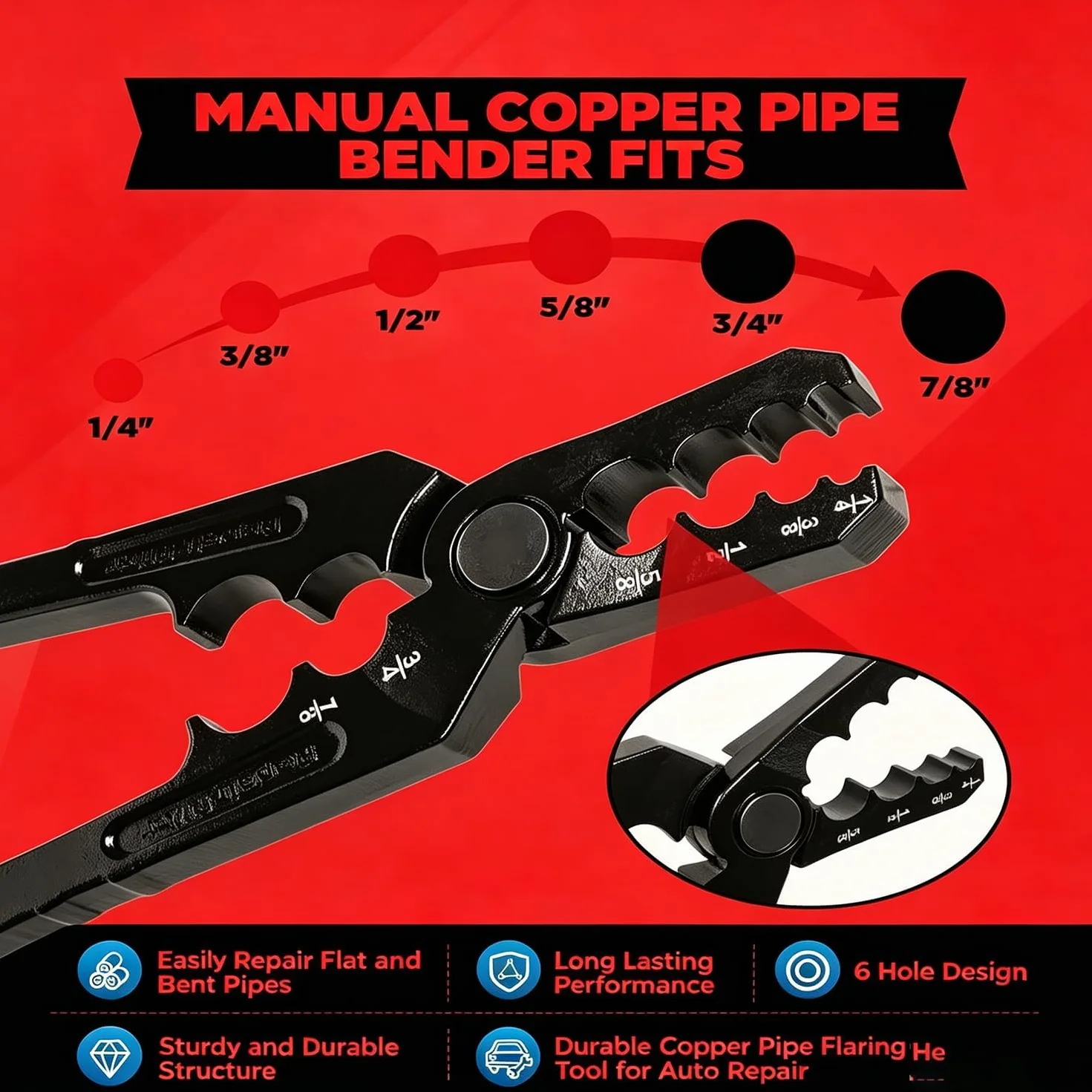 Herramienta de reparación y redondeo de tuberías de cobre de 6 orificios y múltiples tamaños (CT-301) — Alicates manuales para enderezar y redondear tubos (1PC)