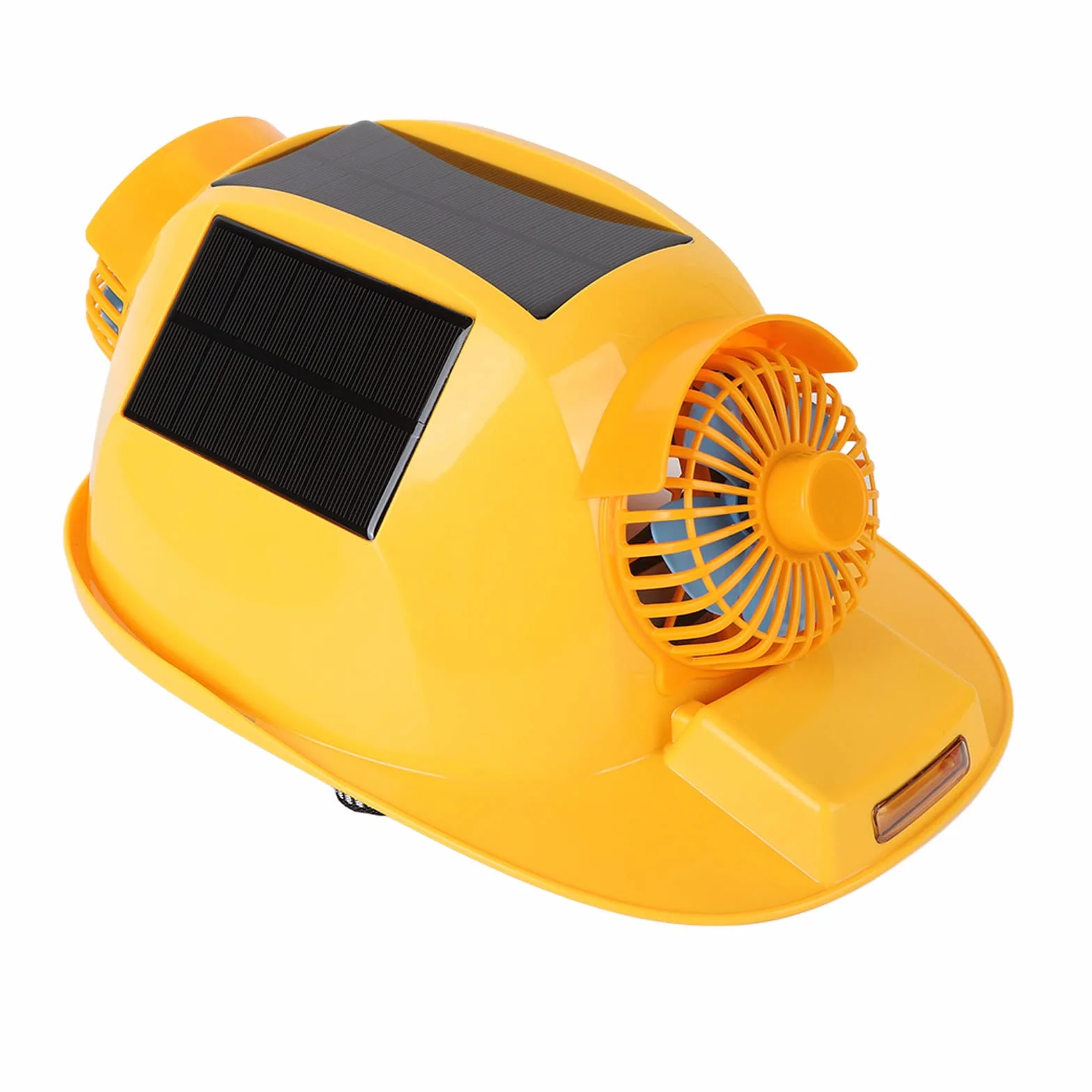 Naroote Casco Solar de Doble Ventilador con Faro Impermeable para Trabajadores de la Construcción, Tamaño Ajustable para un Uso Cómodo, Fibra de Vidrio Amarilla y Material ABS