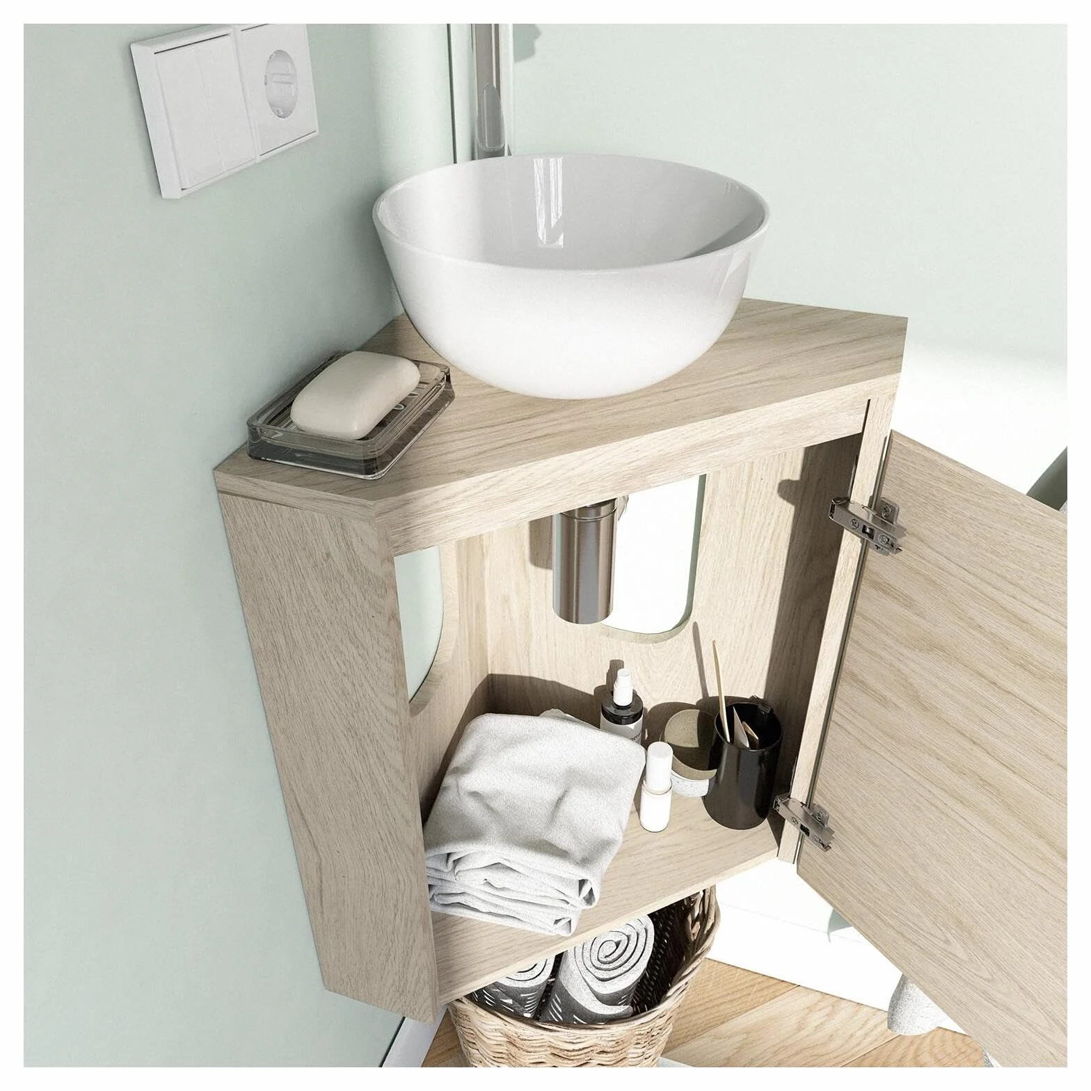 Sorrento - Mueble para lavadora esquinero con lavabo y grifo