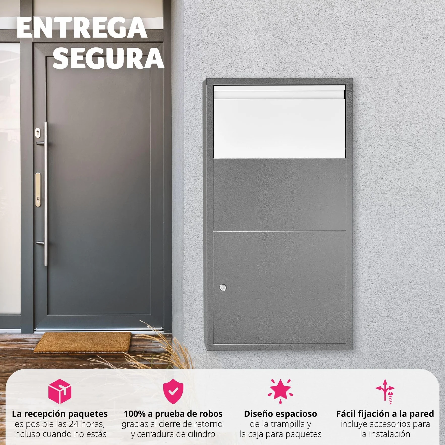 tectake® Buzón Exterior XXL, Buzón para Paquetes y Cartas, Cerradura de Cilindro Antirrobo con 2 llaves, Buzón Correos Premontado, Chapa de Acero, Robusto, Espacioso, 44x22x82 cm, Entrega sin Contacto
